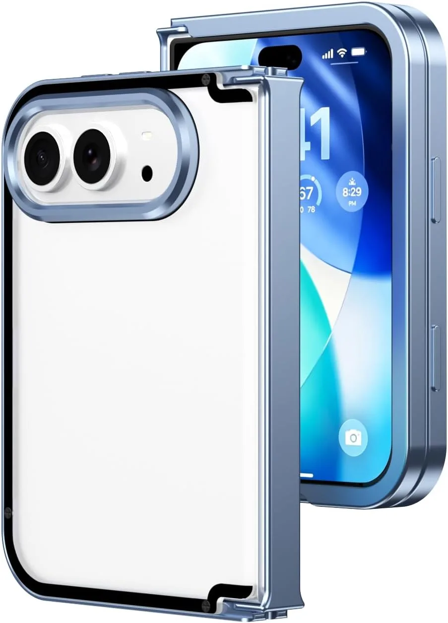 JIAONASHlJlA Aluminum Metal Case for iPhone Duo-Full Hinge Guard-Blue