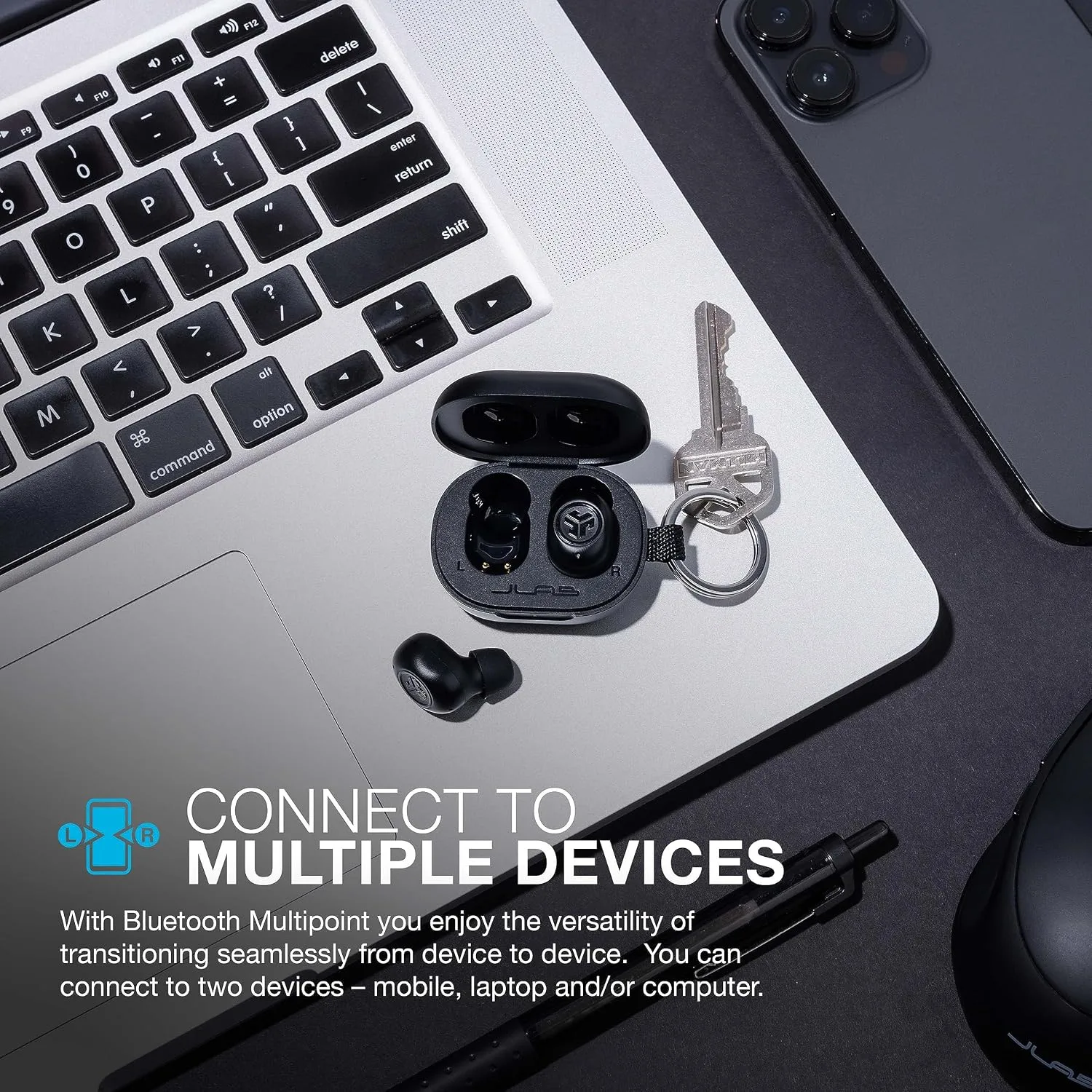 JLab JBuds Mini True Wireless Earbuds, Bluetooth Multipoint, Charcoal Black