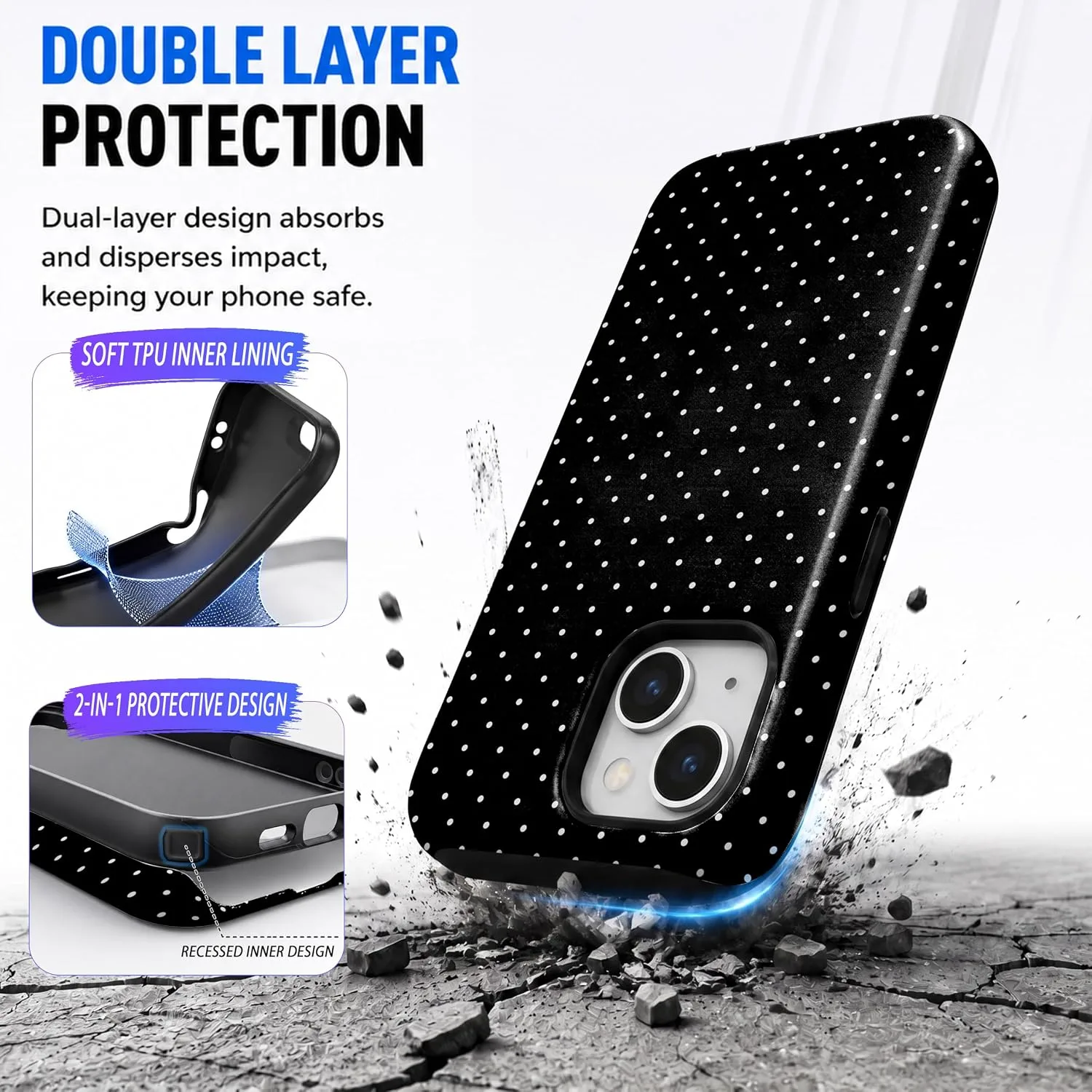 Magnetic for iPhone 13/14 Phone Case, Cute Stylish Black Polka Dot