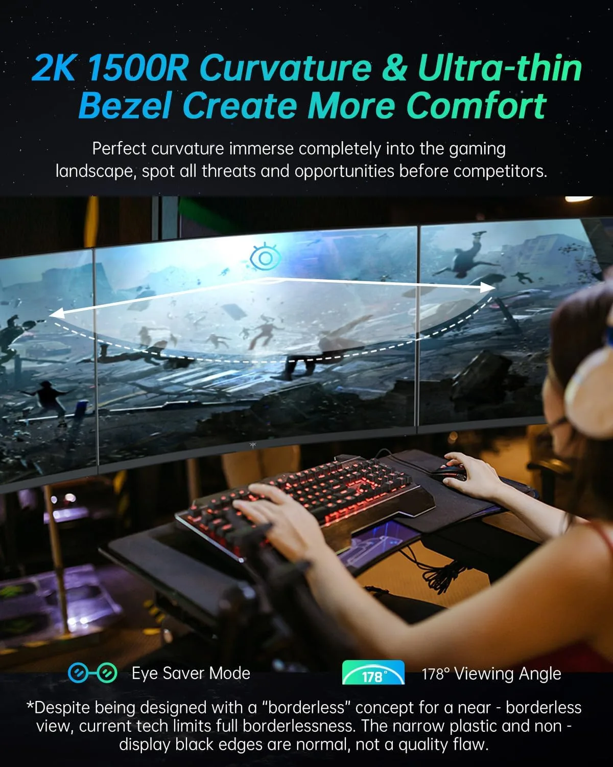 KTC 27 inch Gaming Monitor, 1440P Curved Monitor, 180Hz, 2K, 1500R, H27S17