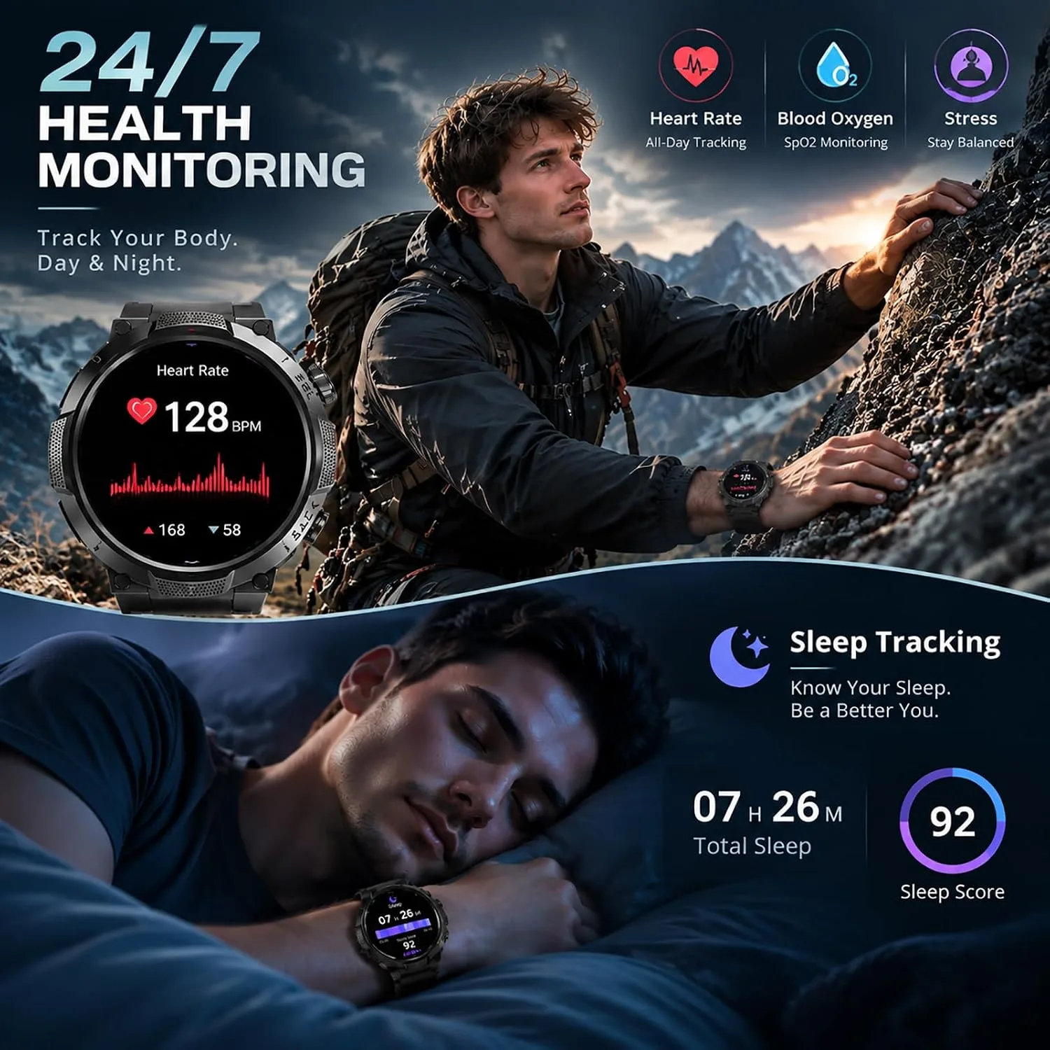 Military Smart Watches for Men (Answer/Make Call), 50+ Day Battery,1.53" HD
