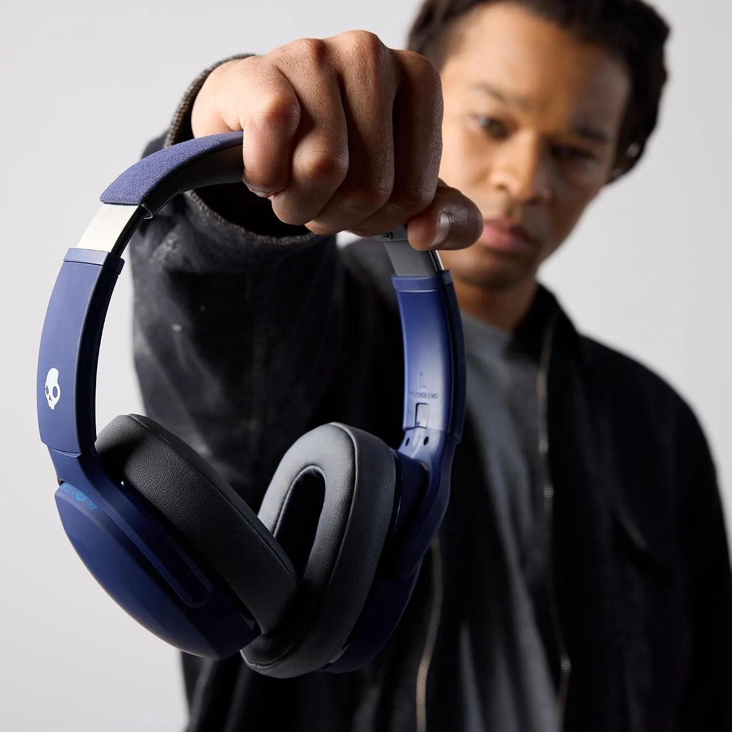 Skullcandy Crusher Evo Wireless Bluetooth Headphones with Multi-Sensory Bass, Noise Isolating Over-Ear Fit, Up to 40 Hours Battery, Microphone for iPhone Android - Blue/Grey
