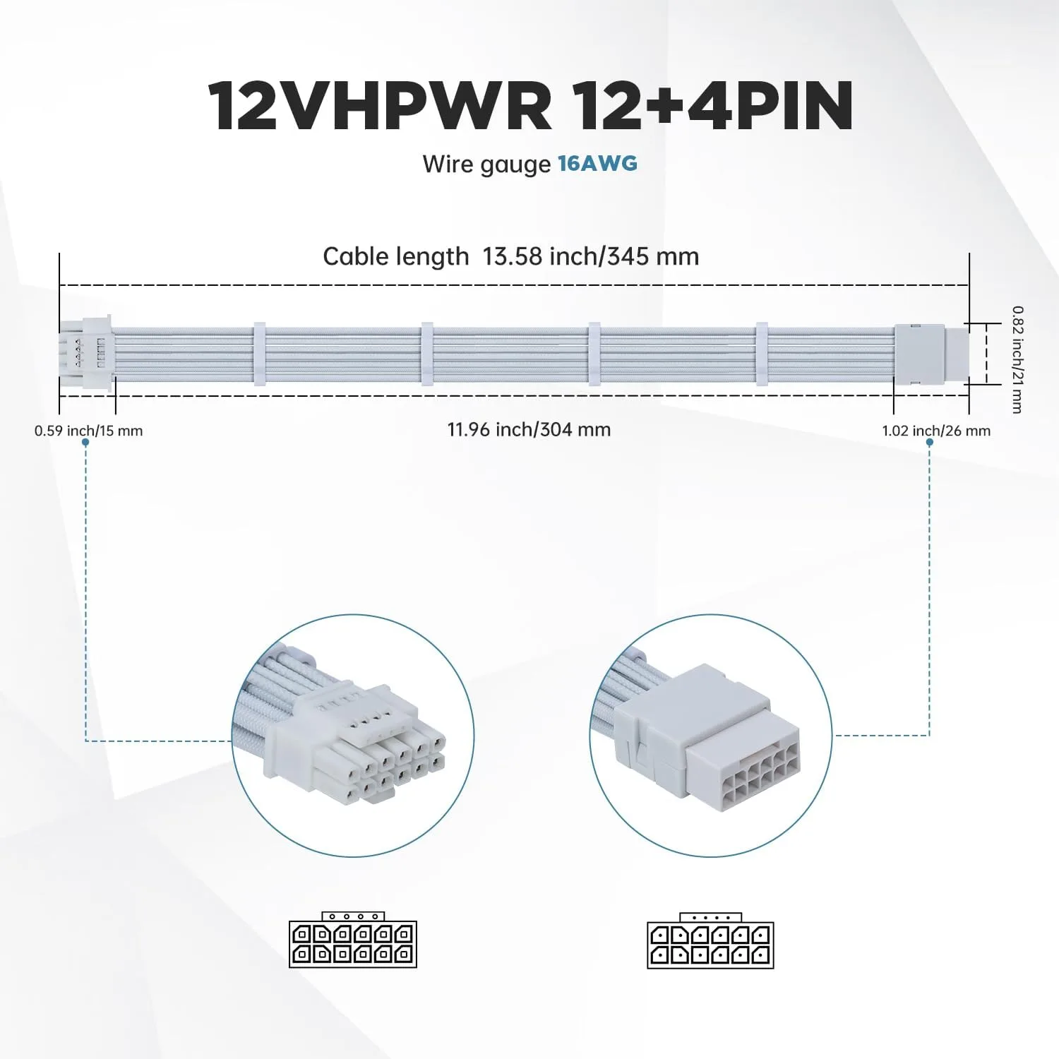 AsiaHorse 12VHPWR Adapter Cable Extension, 600 Watts Rated 12+4-Pin (16-Pin) Female to Male PCIe Extension Cable, Compatible with RTX 3090Ti 4070ti 4080 4090, 3CM Length (Pure White)