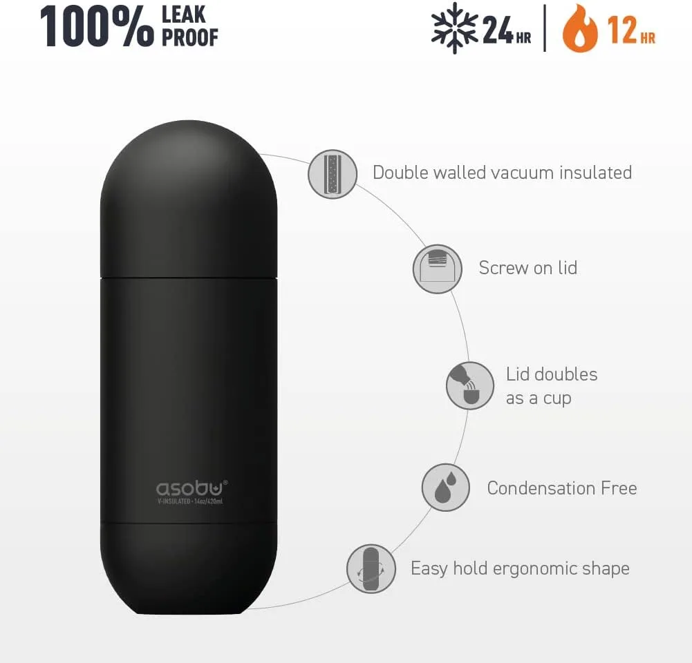 asobu Orb Stainless Steel Double Wall Insulated Travel Water Bottle – Lid Doubles as a Cup 14 Ounce (Blue)…