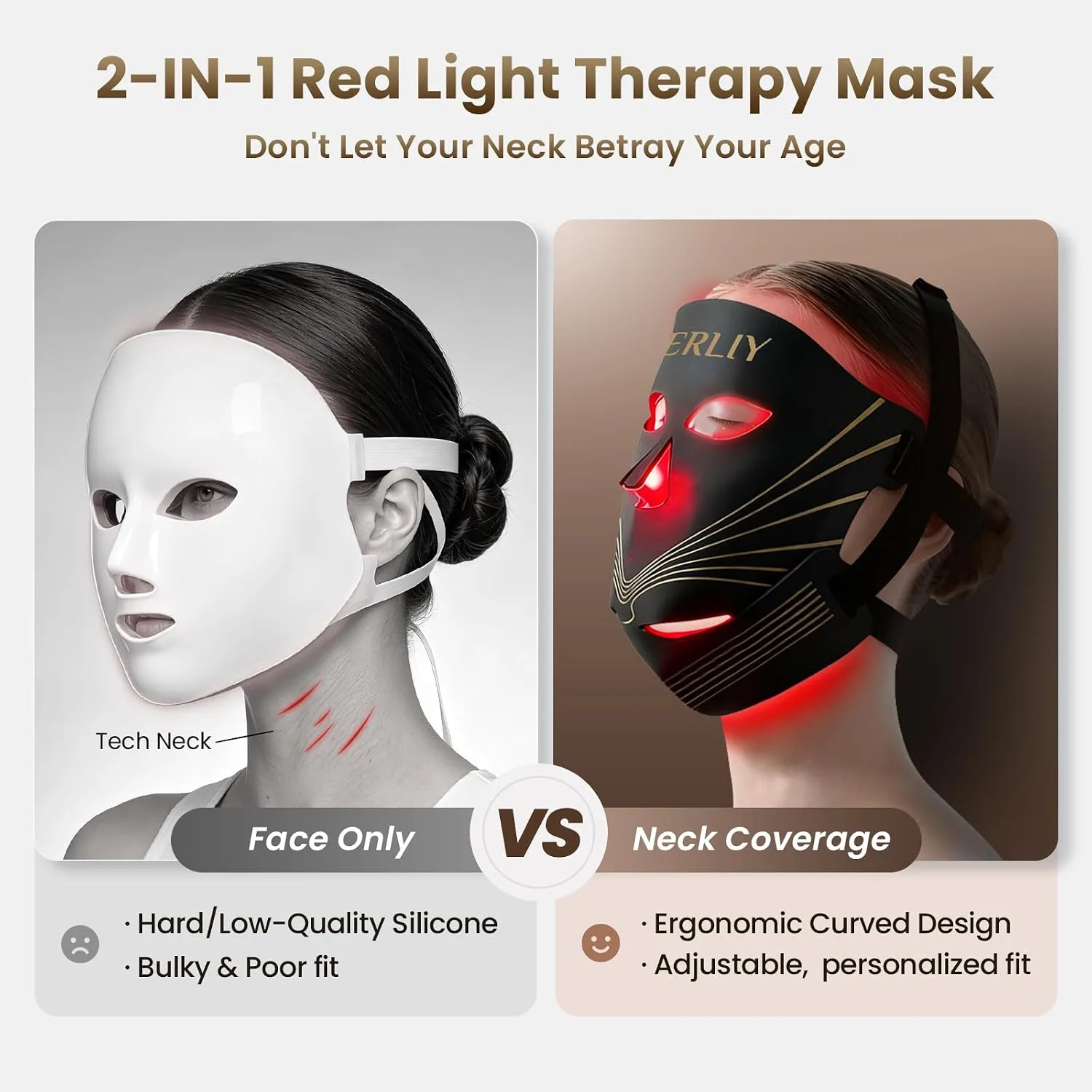 Red Light Therapy Mask for Face, Cordlesss 4-Mode&Timer, FDA Cleared