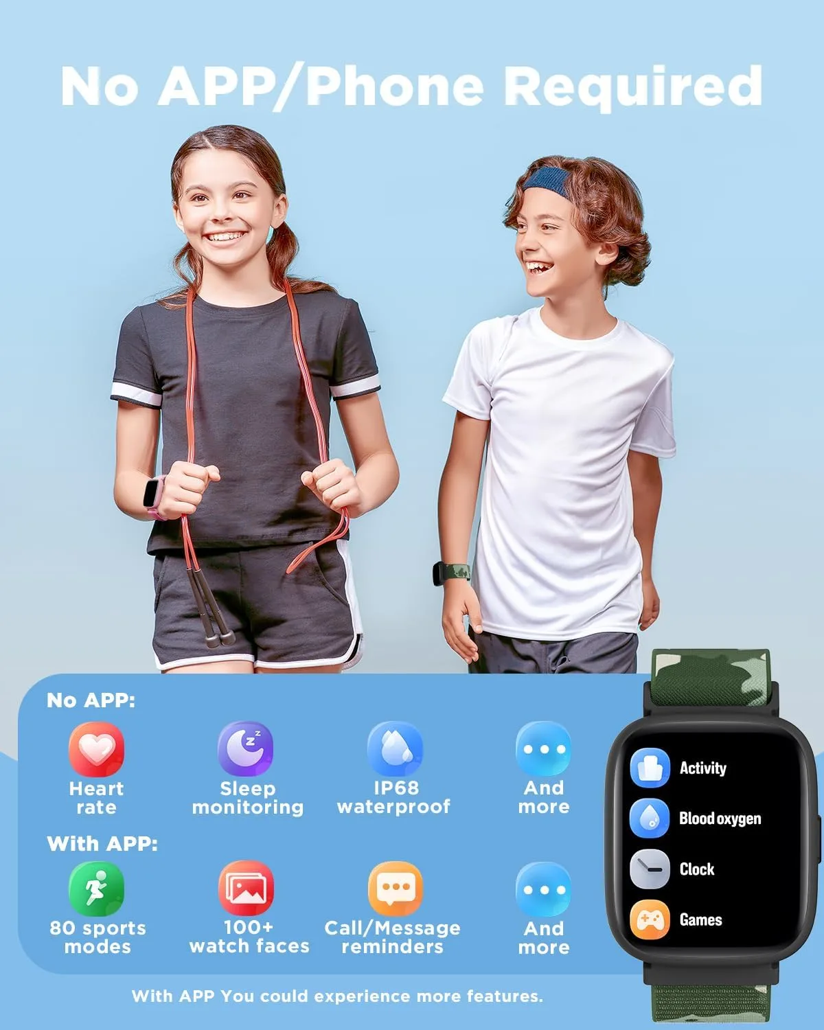 BIGGERFIVE Smart Watch for Kids, 1.8" Fitness Tracker Watch with Pedometer