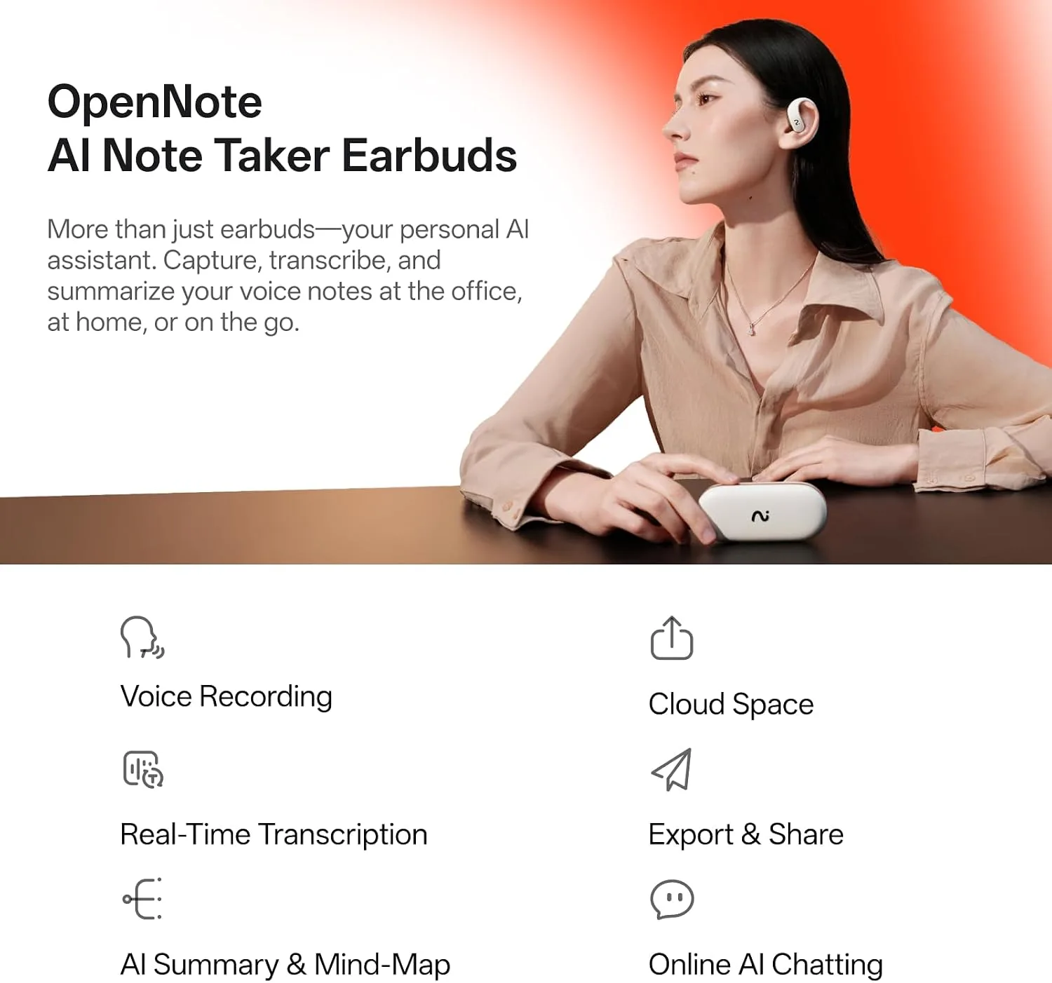 OpenNote Open-Ear AI Note Taker and Voice Recorder Earbuds