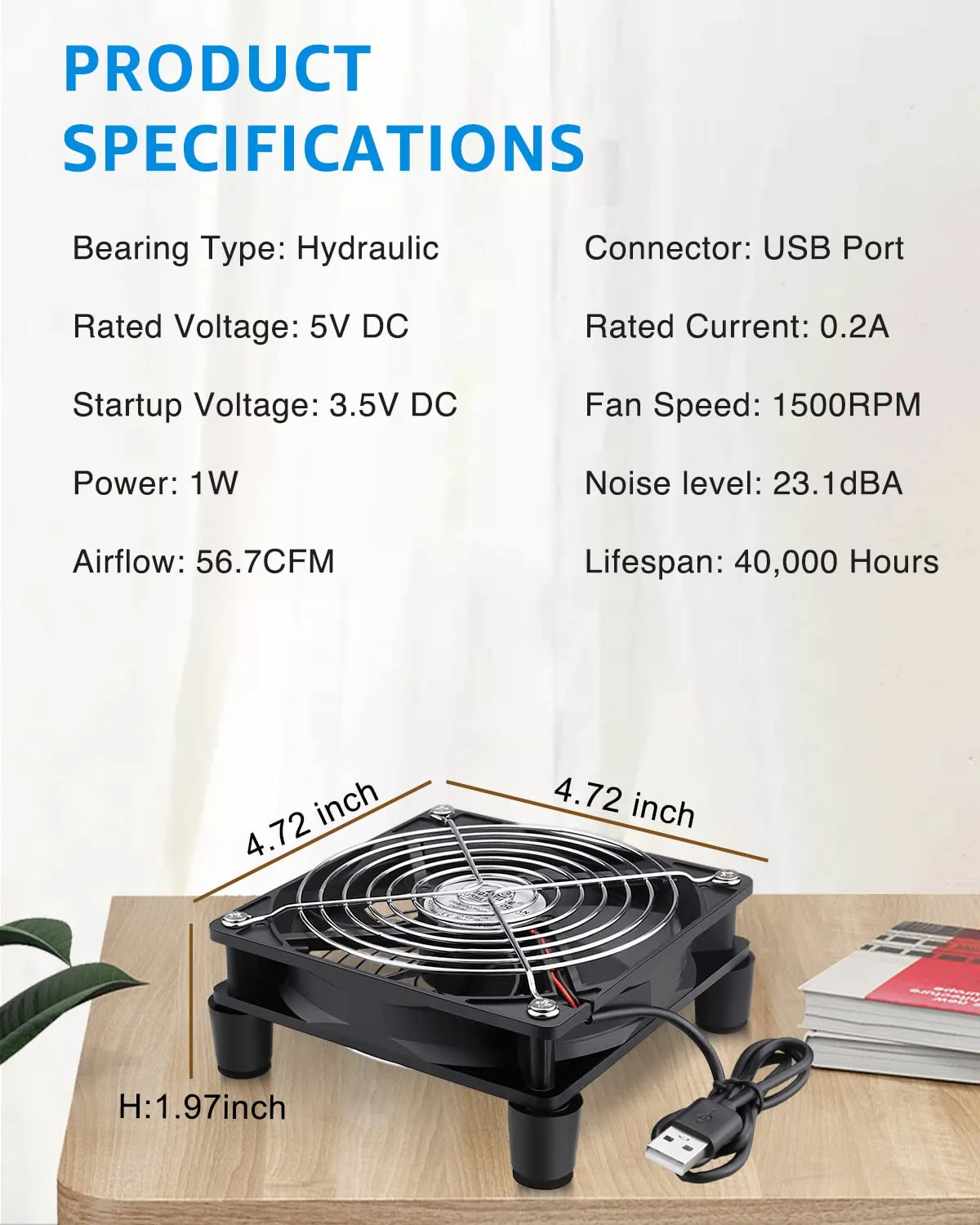 GDSTIME 120mm USB Computer Fan w/L/M/H Speed Controller, DC 5V USB Powered