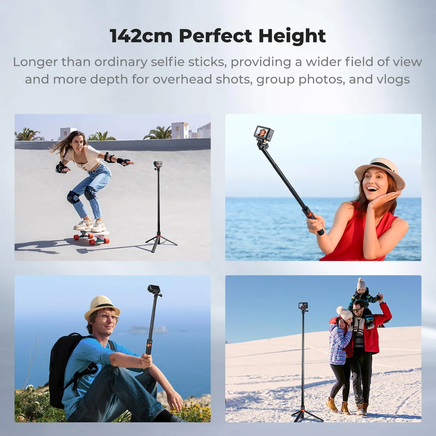 K&F CONCEPT 142cm/55.9" Telescopic Selfie Stick Tripod for Action Camera