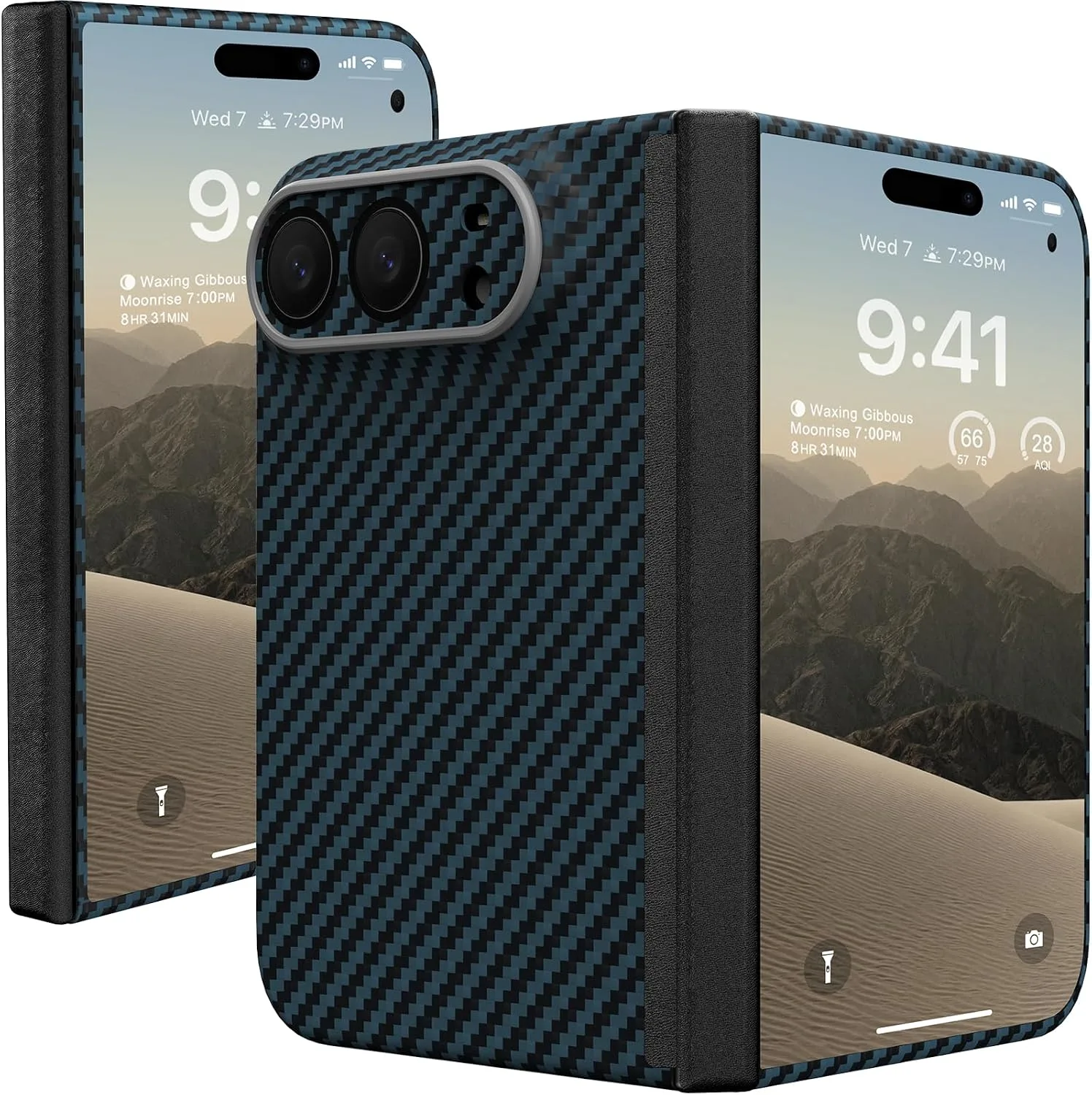 memumi Aramid Fiber Case for iPhone Duo, Ultra-Thin/Hinge Protection Blue