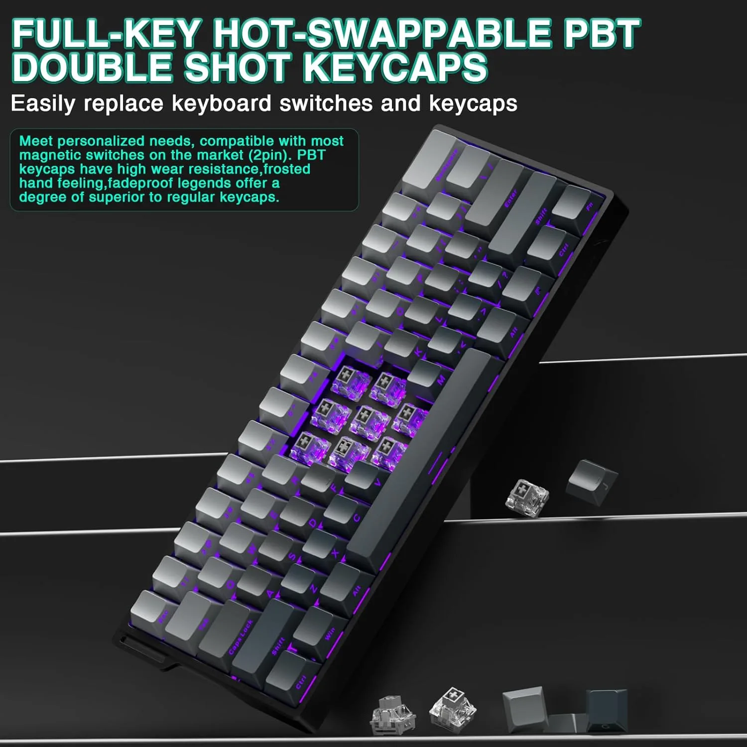 Aula WIN60 HE - 60% Mechanical Gaming Keyboard Wired, Hall Effect Magnetic Switch Hot Swappable,8000 Hz Polling Rate, RGB Keyboard 60 Percent Compact Design for PC (Gradient Gray)