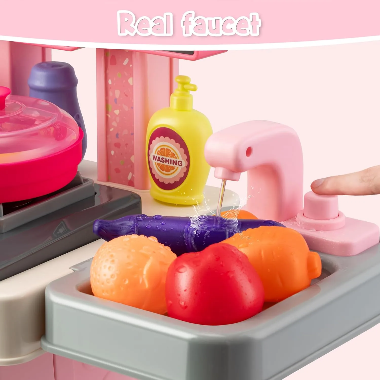 Kids Kitchen Playset,Cooking Stove,Play Sink,Oven,Lights & Sounds,Ages 3+