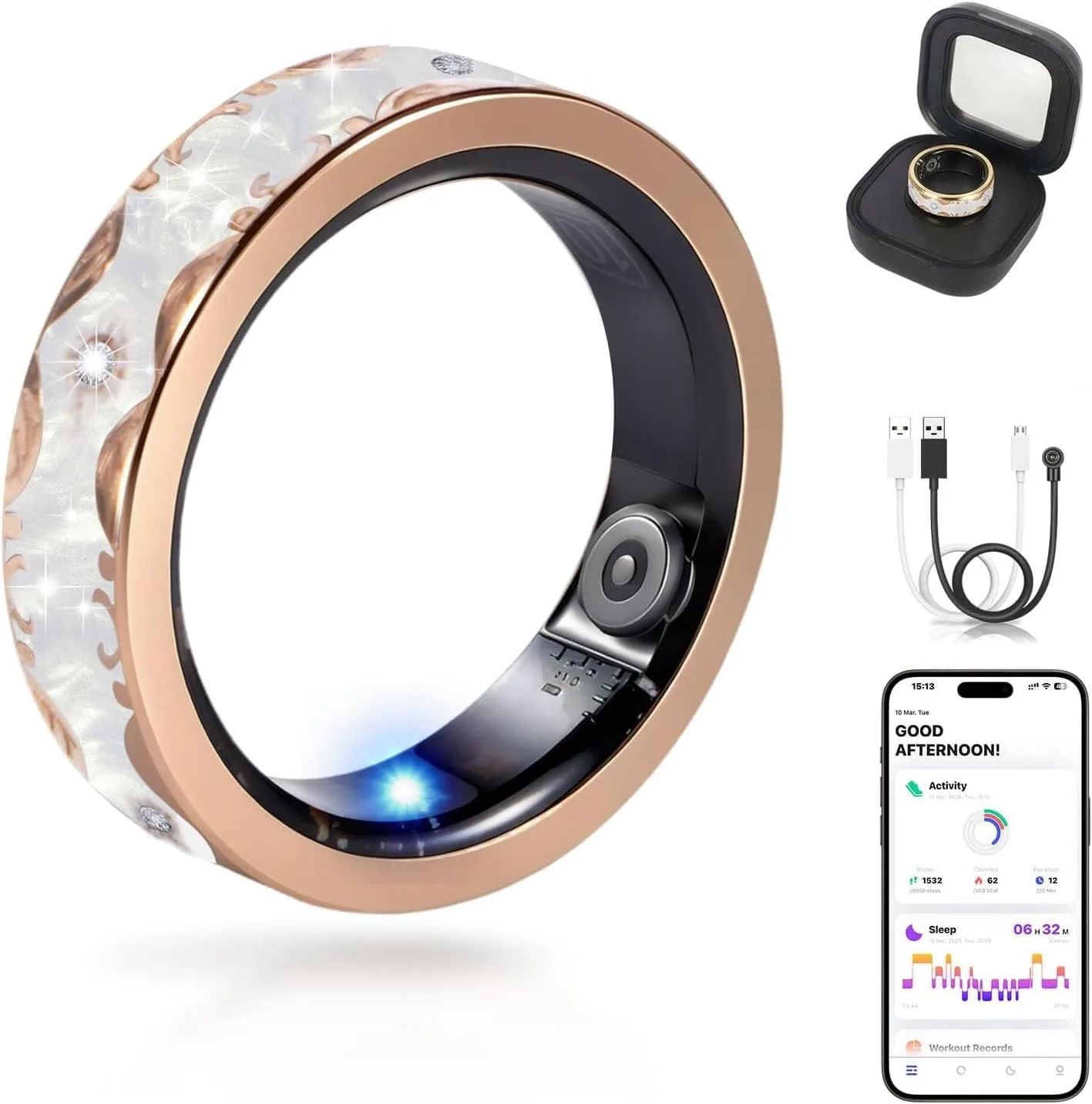 Smart ring for Women Fitness health sleep tracker White Size 9