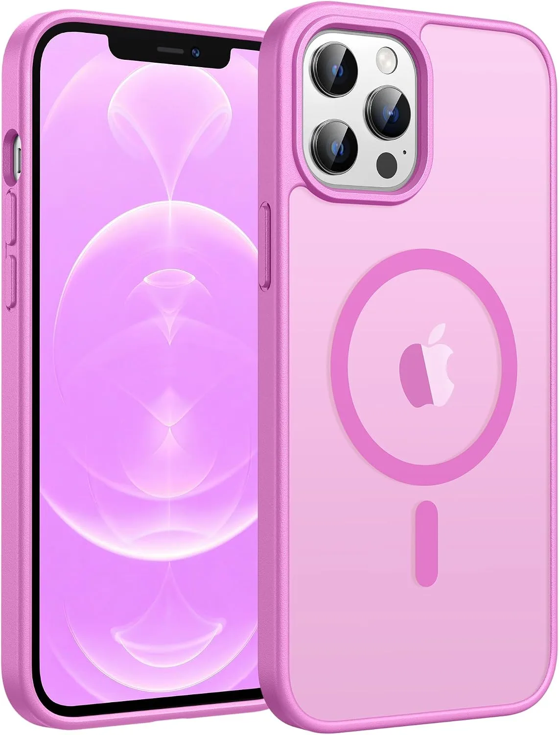 Carcasa Fntcase para iPhone 12 Pro Max compatible con Magsafe, trasera mate translúcida rosa
