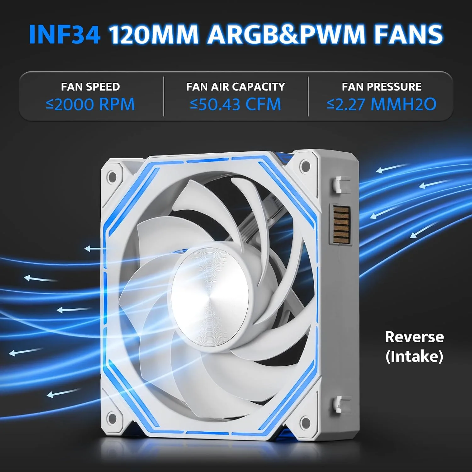 darkFlash INF34 120MM PC Case Fan, Daisy-Chain(Reversed, White)