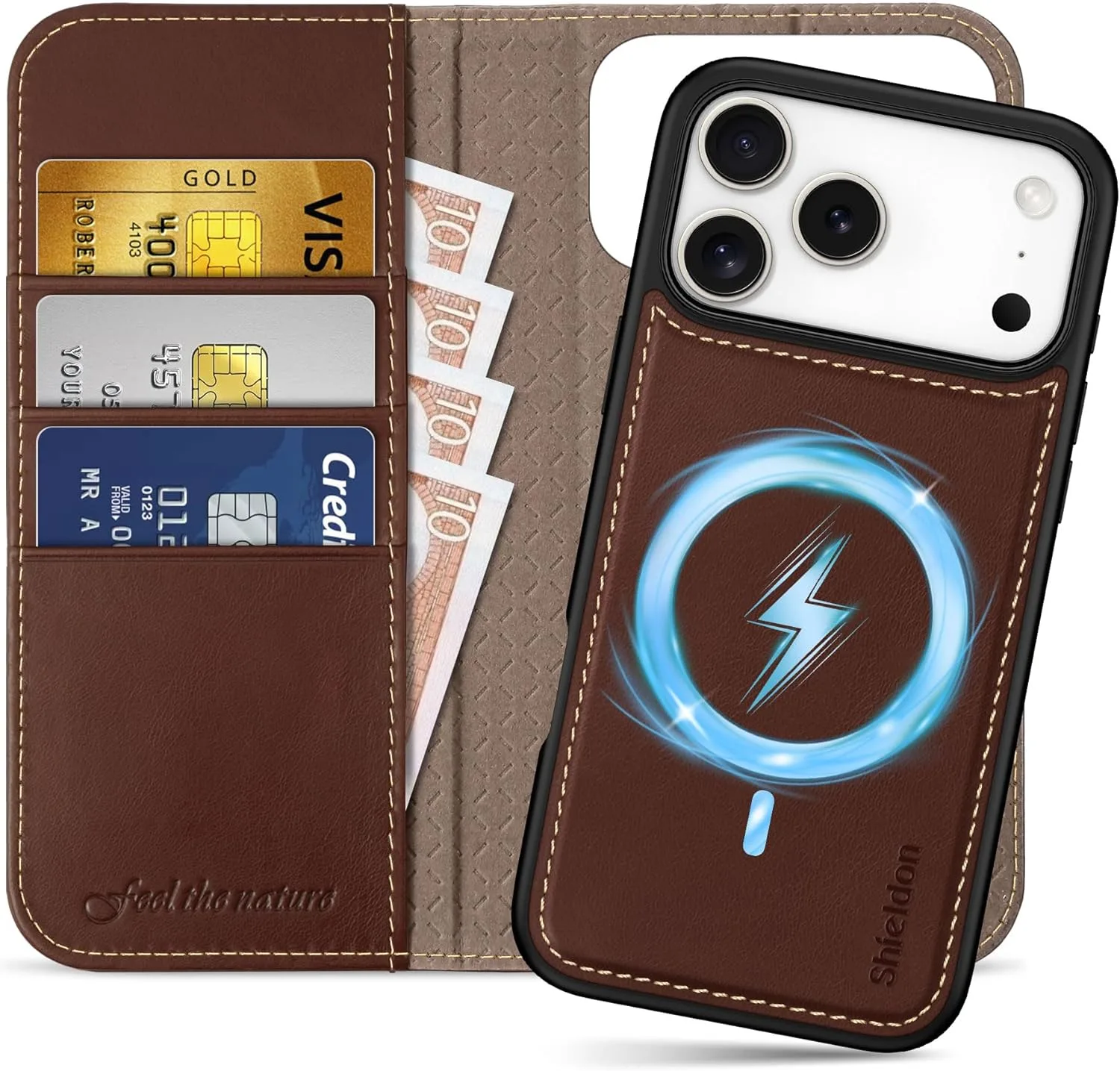 SHIELDON 2 in 1 Wallet Case for iPhone 18 Pro Max/17 Pro Max, Retro Coffee