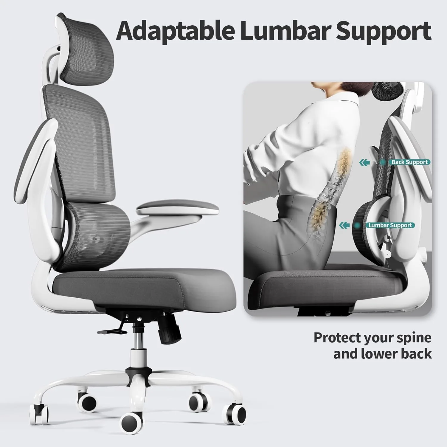 TRALT Office Chair Ergonomic Desk Chair with Lumbar Support White, 1