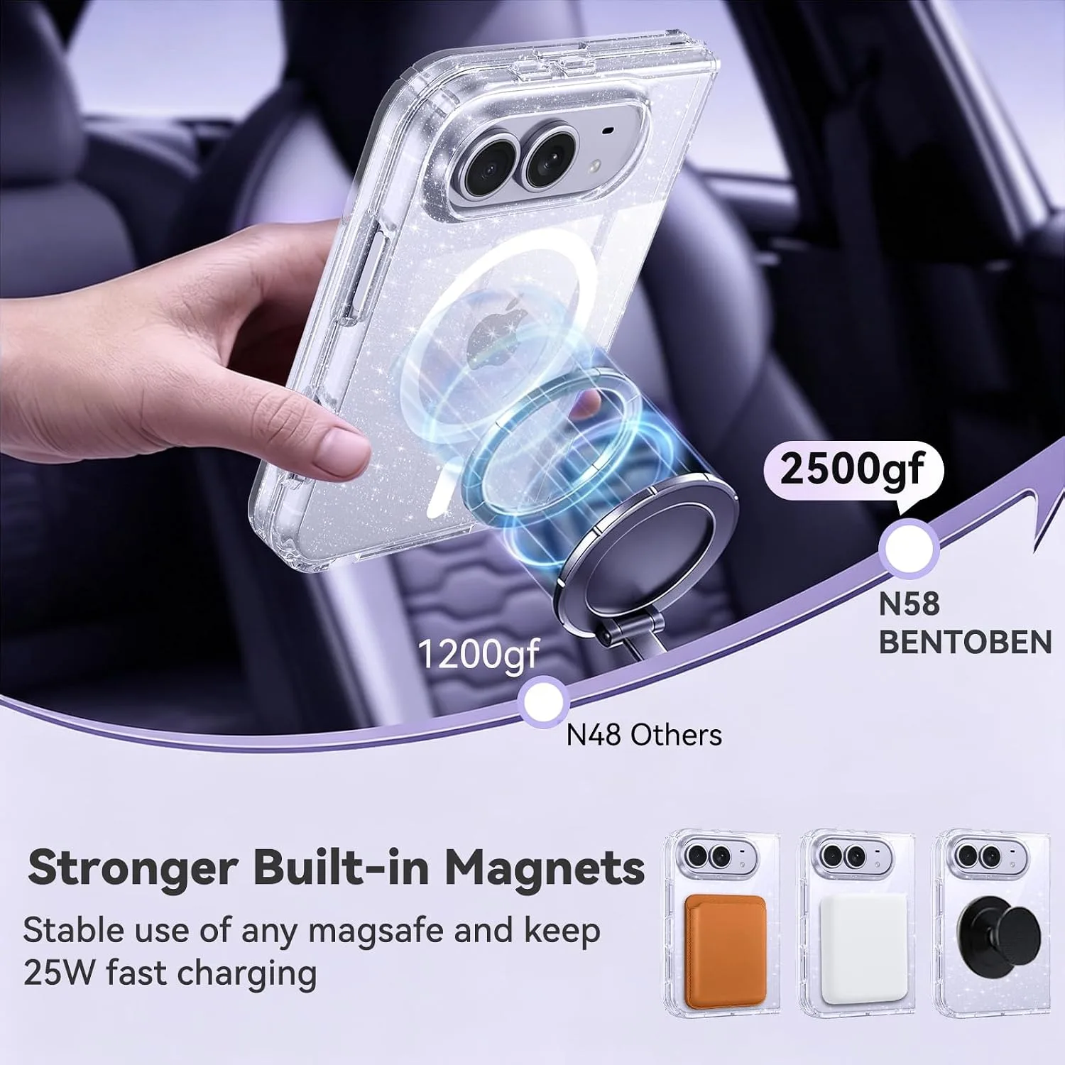 BENTOBEN Magnetic for iPhone Duo Case 2026, Clear Crystal Glitter Bling Phone Case iPhone Duo [Compatible with MagSafe] Shockproof Sparkly Cute Women Girls Cover for iPhone Duo, Clear Glitter