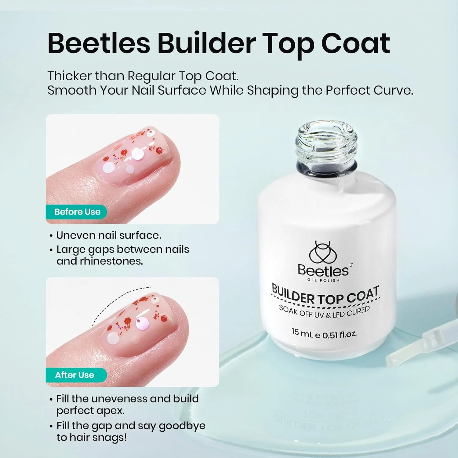 Beetles Rubber Base Gel and Builder Top Coat Gel Nail Polish Set 2Pcs 15ML