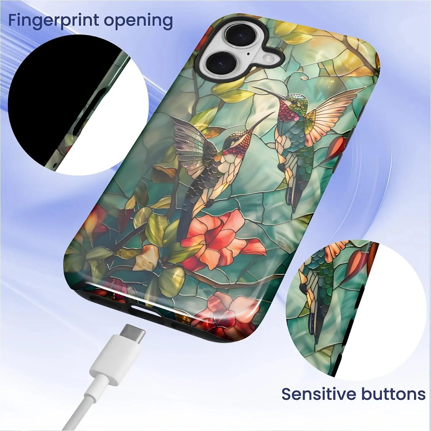 DAIZAG Case for iPhone 17,Mixed 2 Layer Design Shockproof Soft TPU Ddouble Protection Phone Case for iPhone 17-Gorgeous Hummingbird