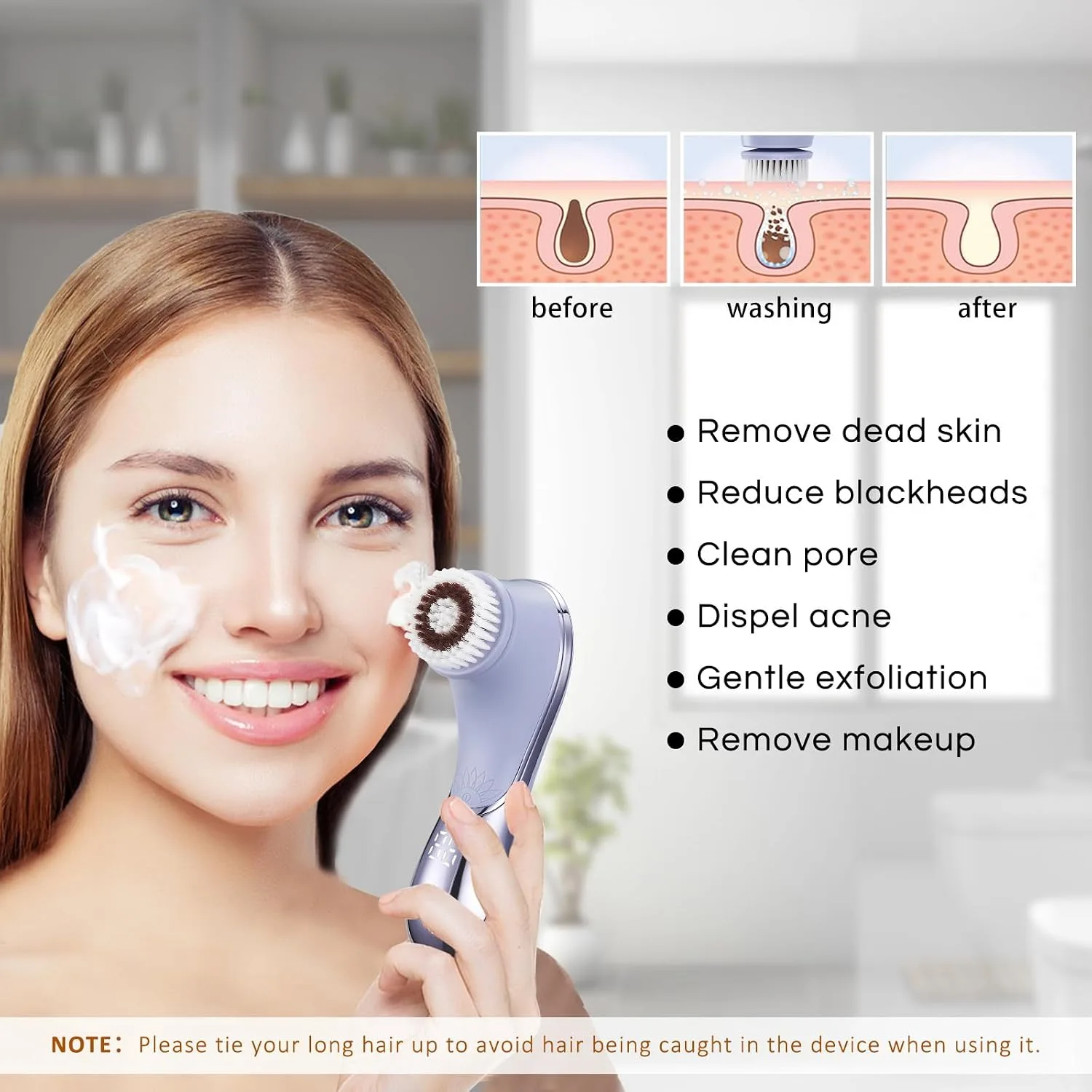 Facial Cleansing Brush, Rechargeable Electric Face Scrubber, 2 Speed Modes