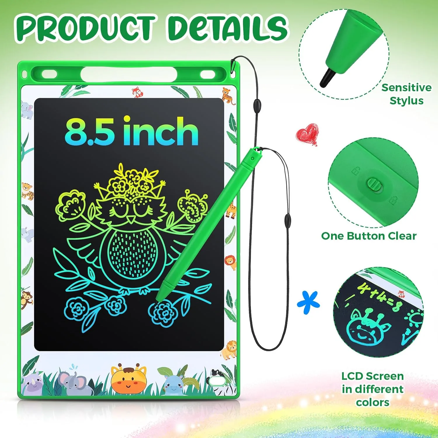 Zhehao 20 Pack 8.5 Inch LCD Writing Tablet Drawing Board,Green,Stylish