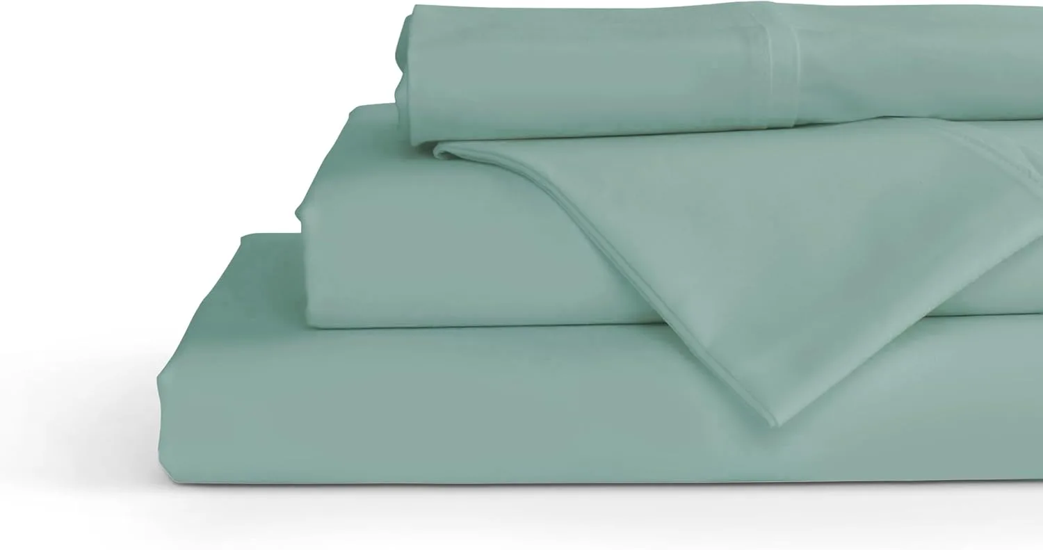 Linen Home 100% Cotton Percale King Sheets, 4 Pc Cooling Set - Aqua Blue