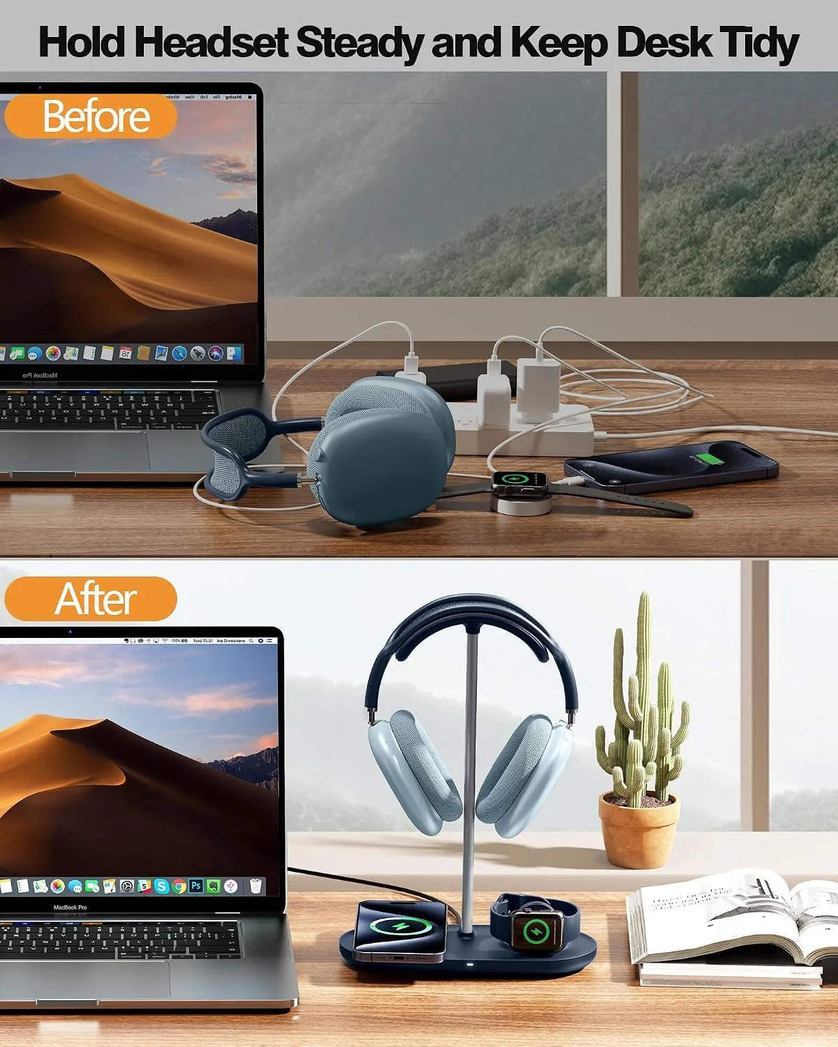 HiWe Headphone Stand, 2-in-1 MagSafe Wireless Charger for iPhone/iWatch