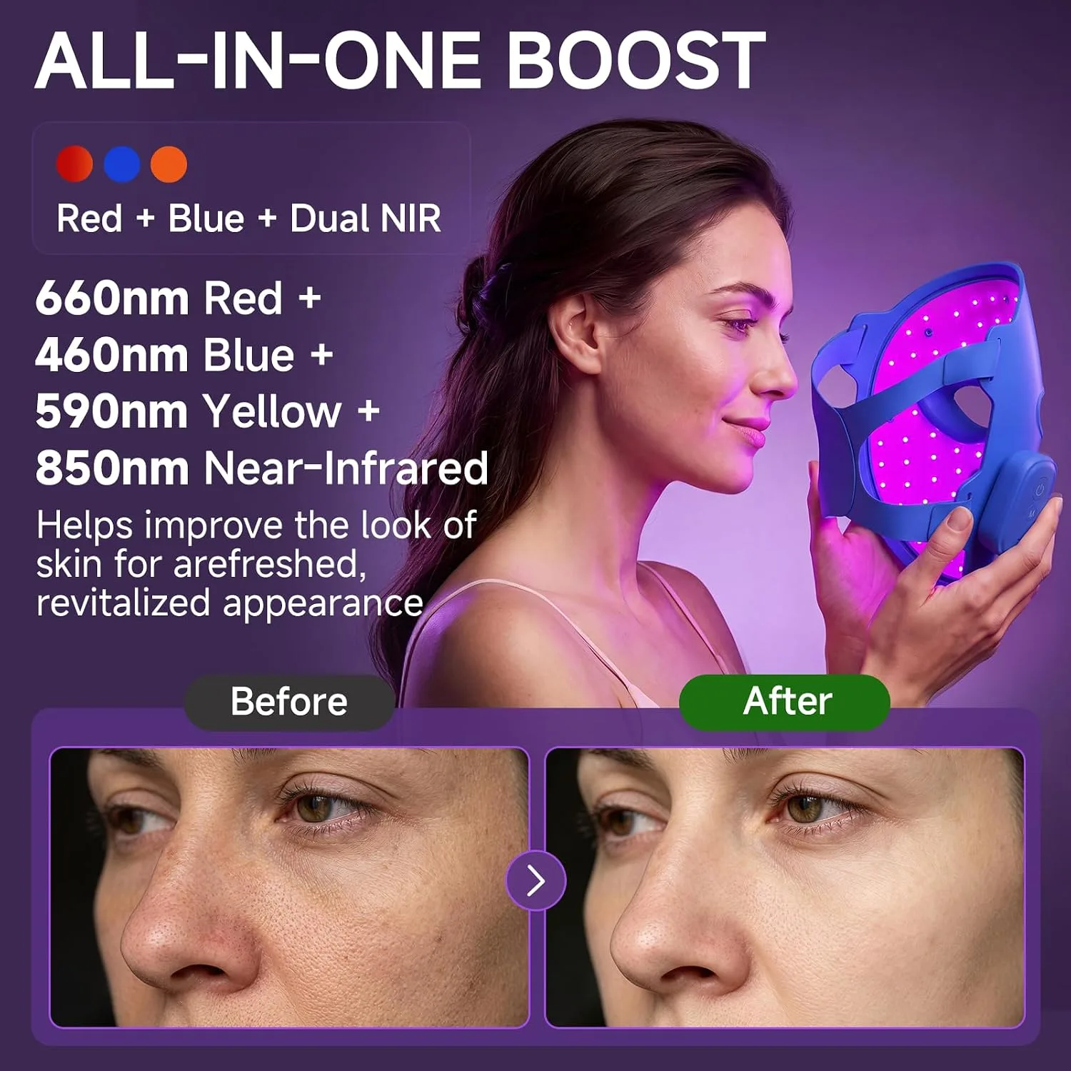 Red Light Therapy for Face 4-Mode LED Mask 336 LEDs Wireless Remote Blue
