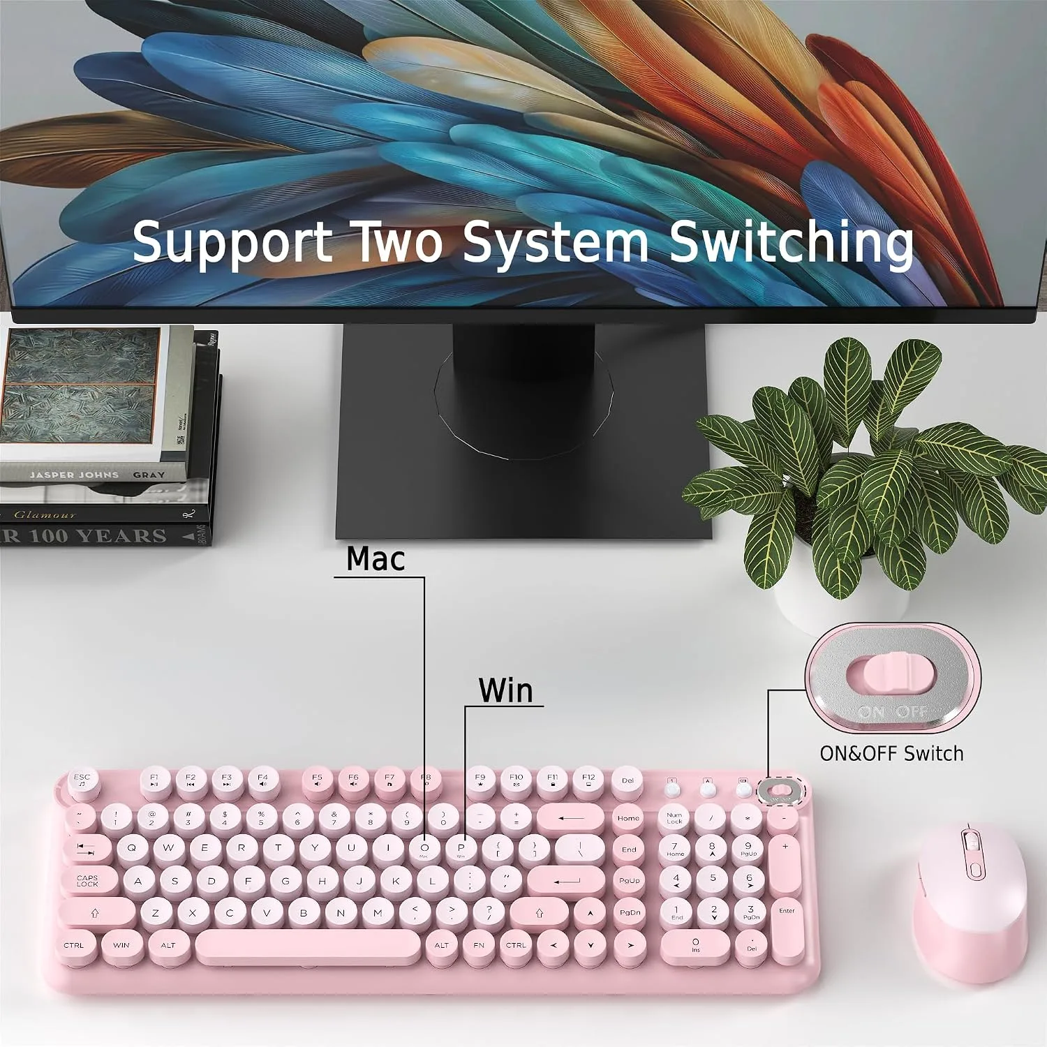 Colorful Wireless Keyboard and Mouse Combo (Pink)