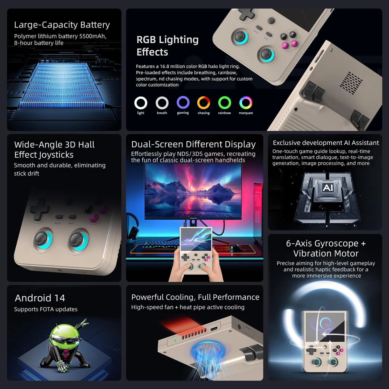 RG477V Dimensity 8300 Android14 sSystem 4.7-inch Touch Handheld Game Console WiFi/Bluetooth Hall Joystick RGB Light 5500mah