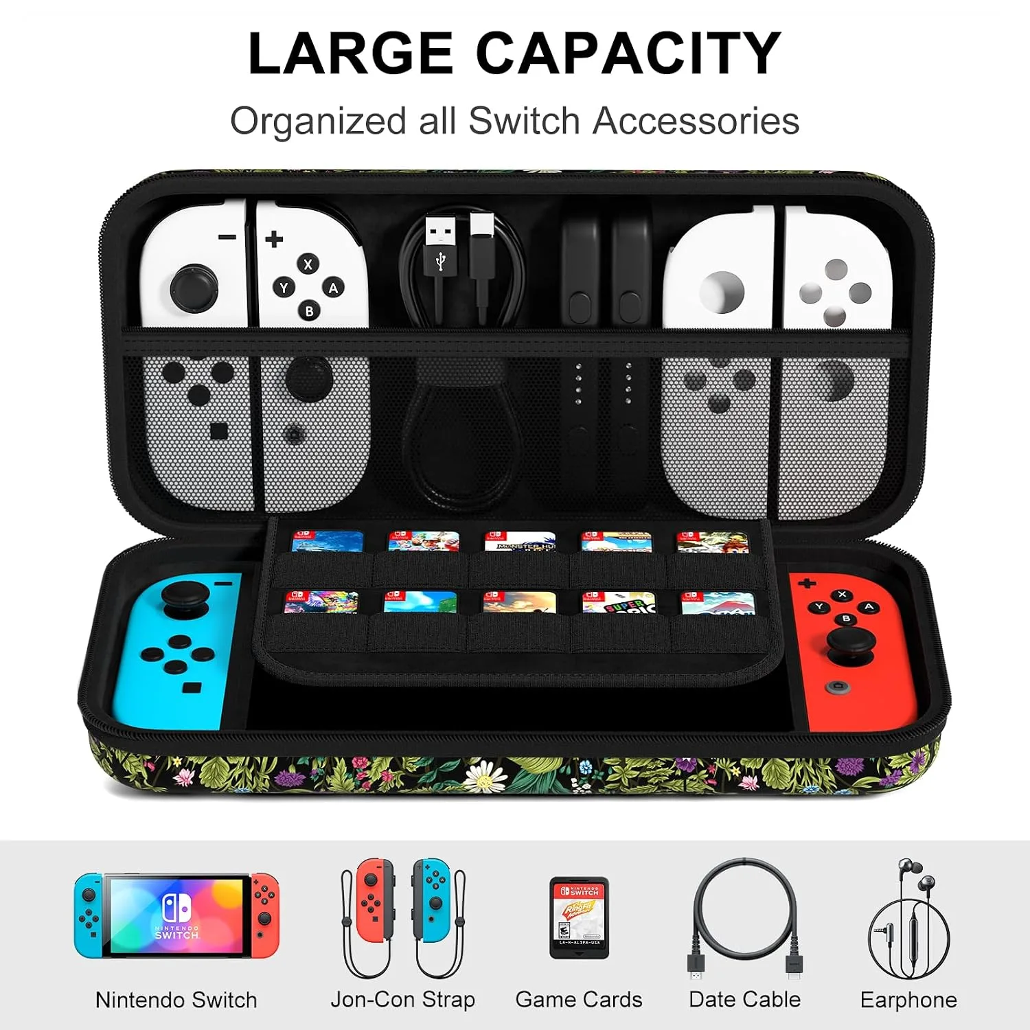 NPOOYI Carrying Case for Nintendo Switch OLED 2021/2017, Hard Shell Cover