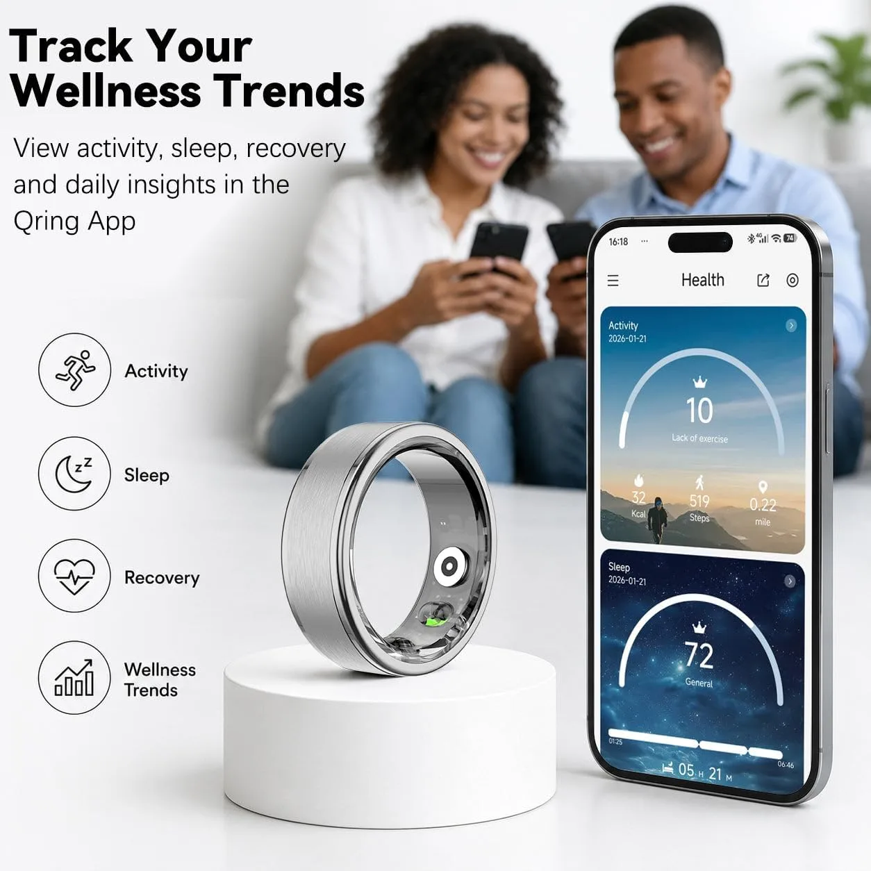 Smart Ring for Women and Men, Fitness & Sleep Tracker, Silver 10