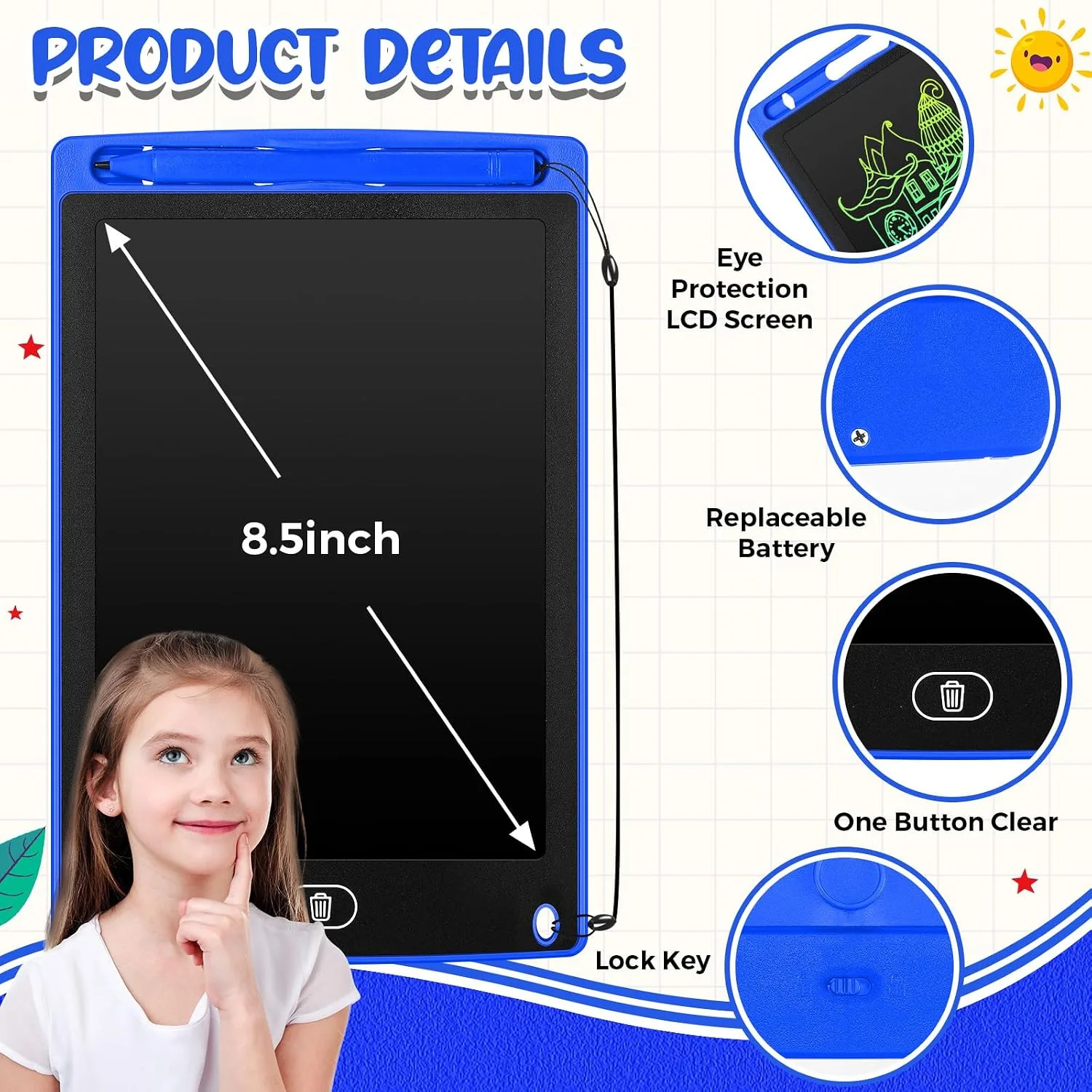 Zhehao 48 Pcs 8.5 Inch LCD Writing Tablet for Kids, Blue