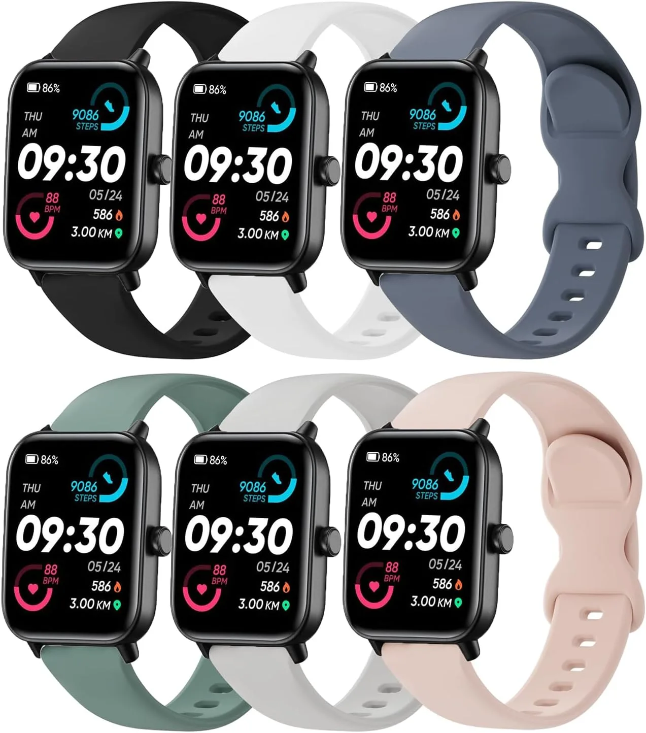 Correas compatibles para Smartwatch Veryfit Oanux 22mm silicona sport 6 unidades