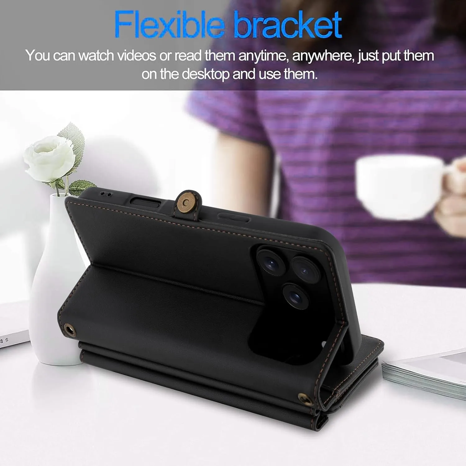 Wallet Phone Case for iPhone 17 Pro/18 Pro,Black