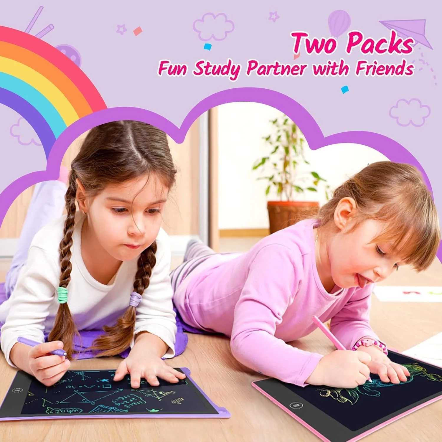 TECJOE 10 Inch 2 Pack LCD Writing Tablet for Kids, Mess Free Drawing Tablet
