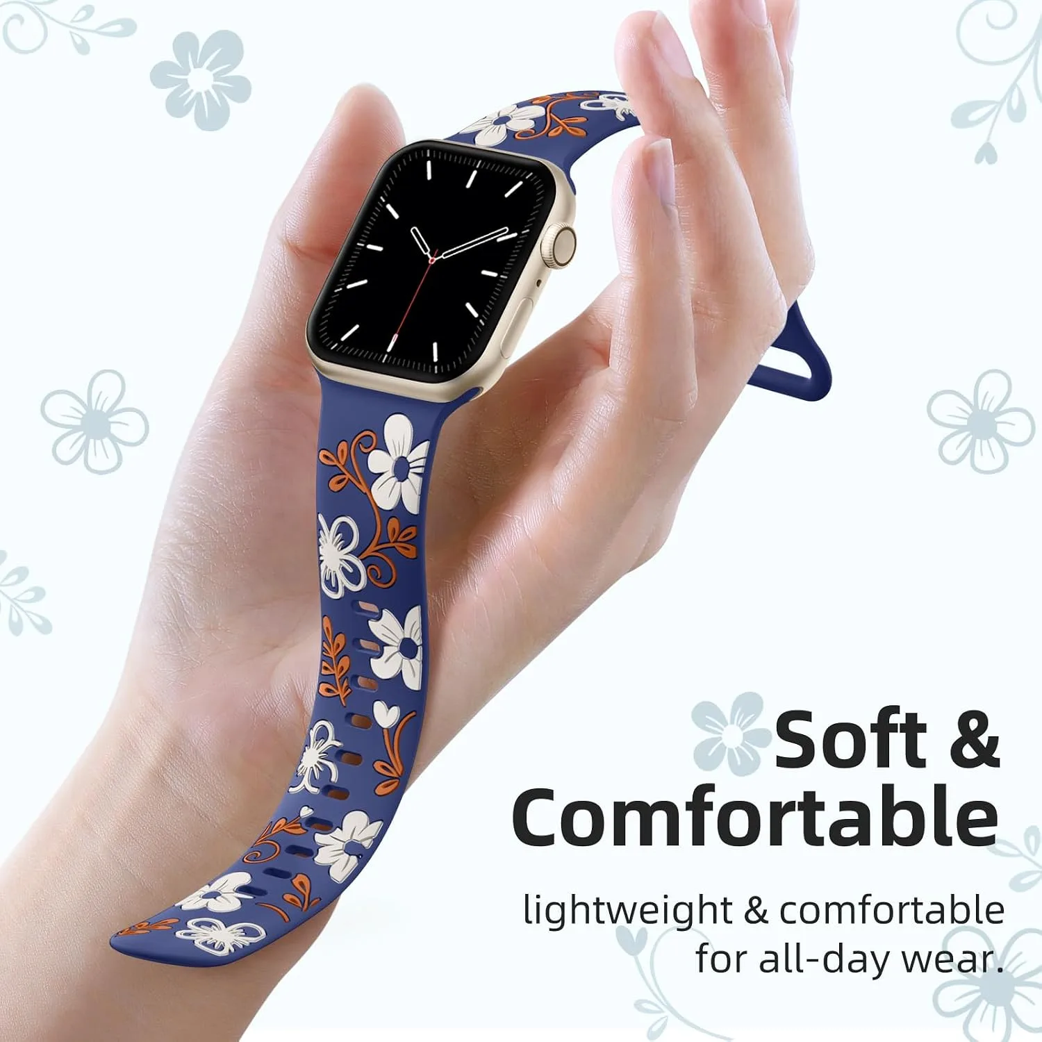 Witzon Floral Silicone Band Compatible with Apple Watch Bands For Women