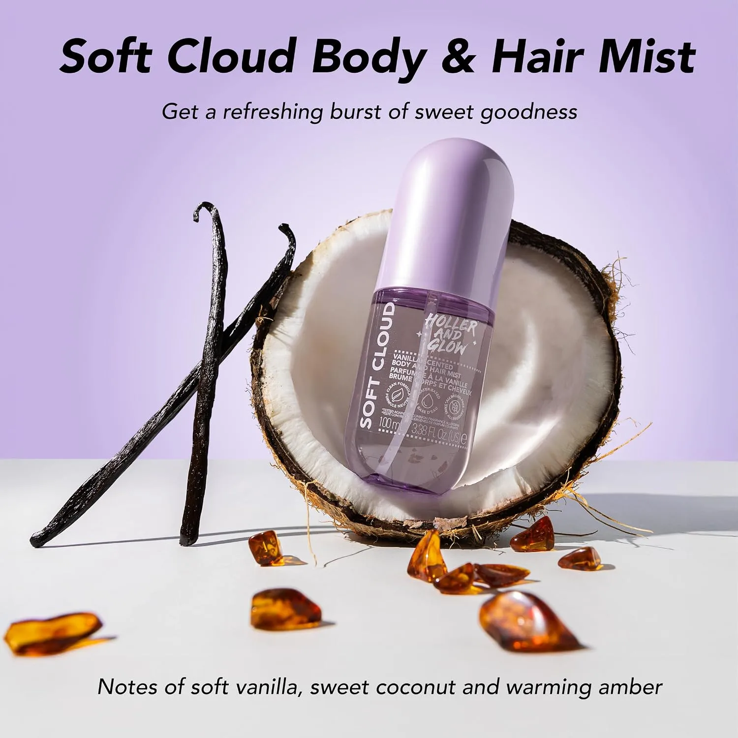 Holler Soft Cloud Vanilla Scented Body And Hair Mist, 3.38 Fl Oz