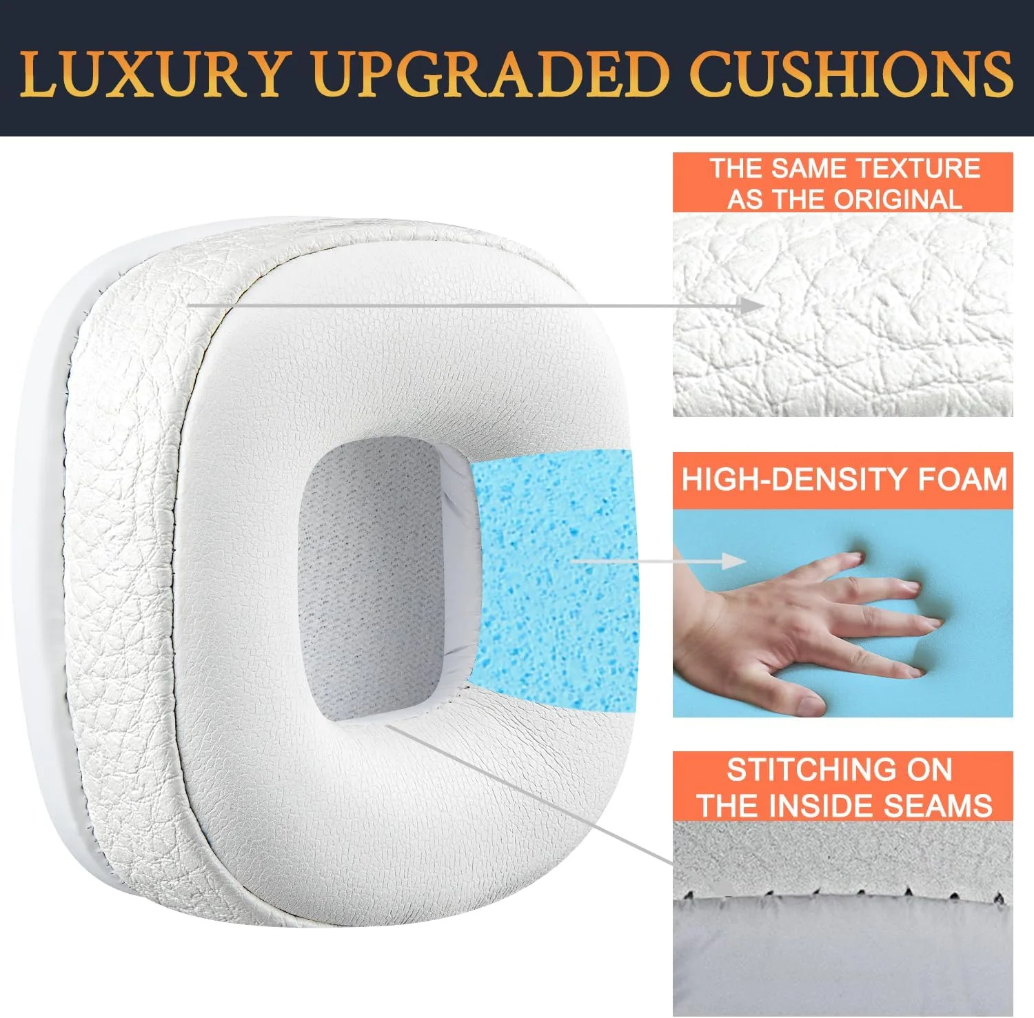SOULWIT Replacement Ear Pads Cushions for Marshall Major I/II/III/IV Wireless/Wired Headphones, for Marshall Major 1/2/3/4 Headset, Earpads with Soft Protein Leather - White
