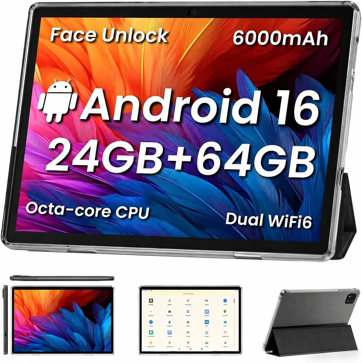TUOHAITIME Android 16 Tablet,10 inch Tablets, Octa Core CPU, Black