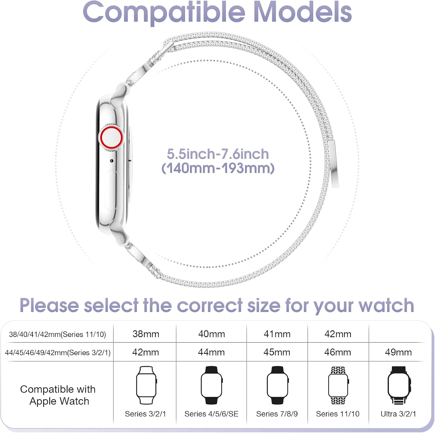 Mesh Sculpted Metal Detail Loop Compatible with Apple Watch Bands for Women
