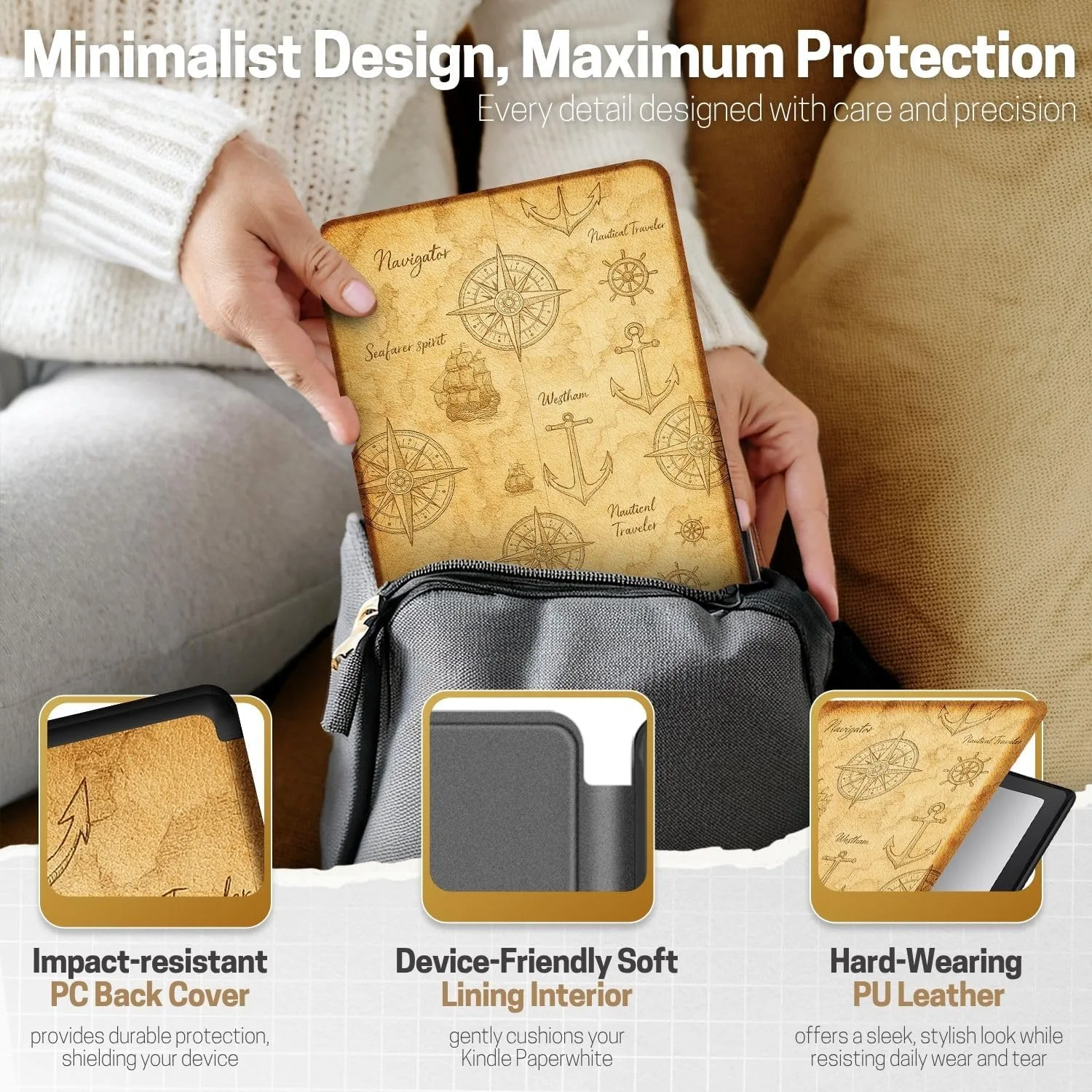 TNP Kindle Paperwhite 12th Gen Case, Colorsoft 7-Inch Cover, Nautical Map