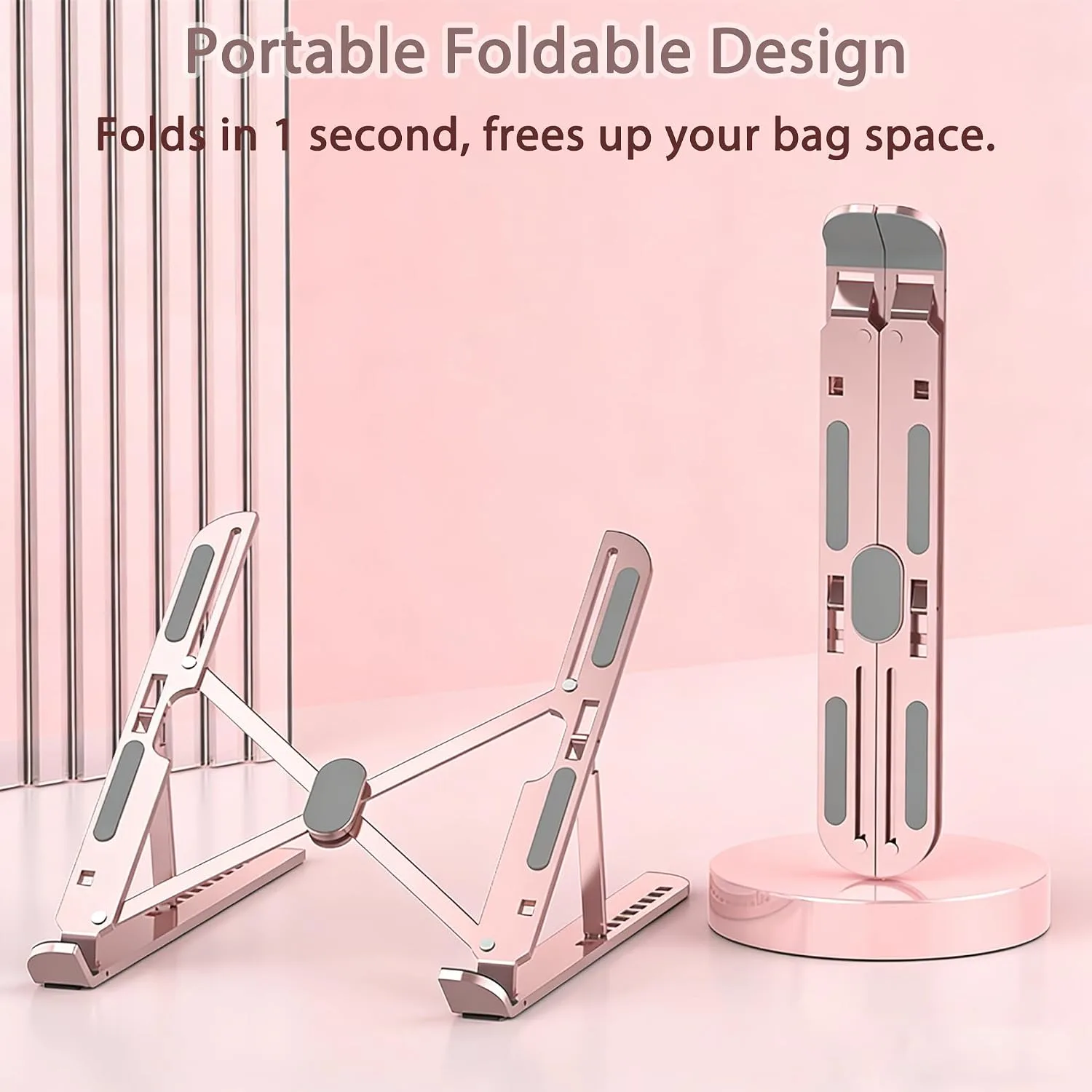 Ergonomic Foldable Computer Stand, 10-Level Height Adjustable Aluminum Laptop Stand, Compatible with 17.3 Inch Laptops, Tablets & Drawing Tablets, for MacBook, HP, Lenovo, Dell (Pink)