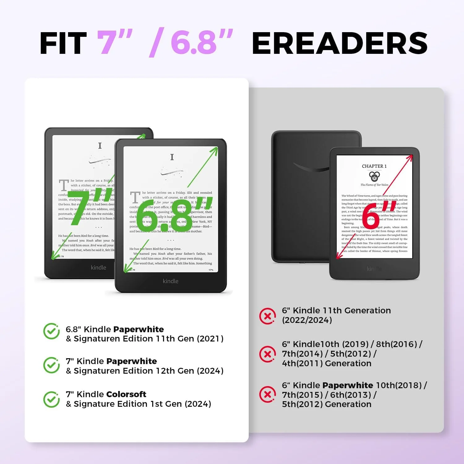 EJU Case for Kindle Paperwhite 11th/12th Gen, Lavender Book Cover Strap