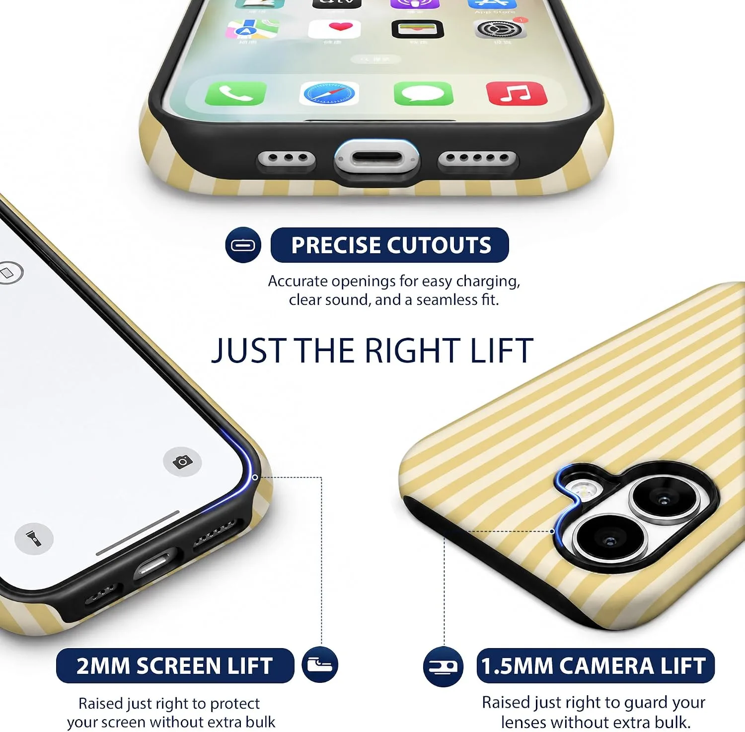 Magnetic for iPhone 17 Phone Case, Cute Butter Yellow Striped