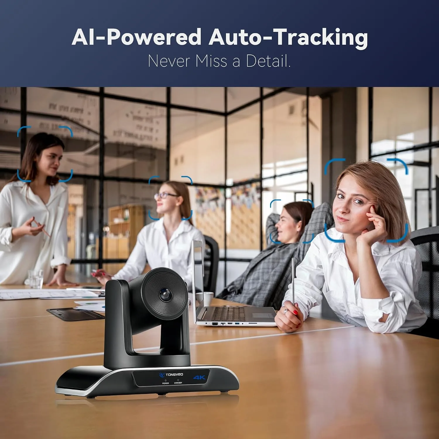 TONGVEO 4K Conference Room PTZ Camera AI-Tracking & Gesture Control USB 3.0