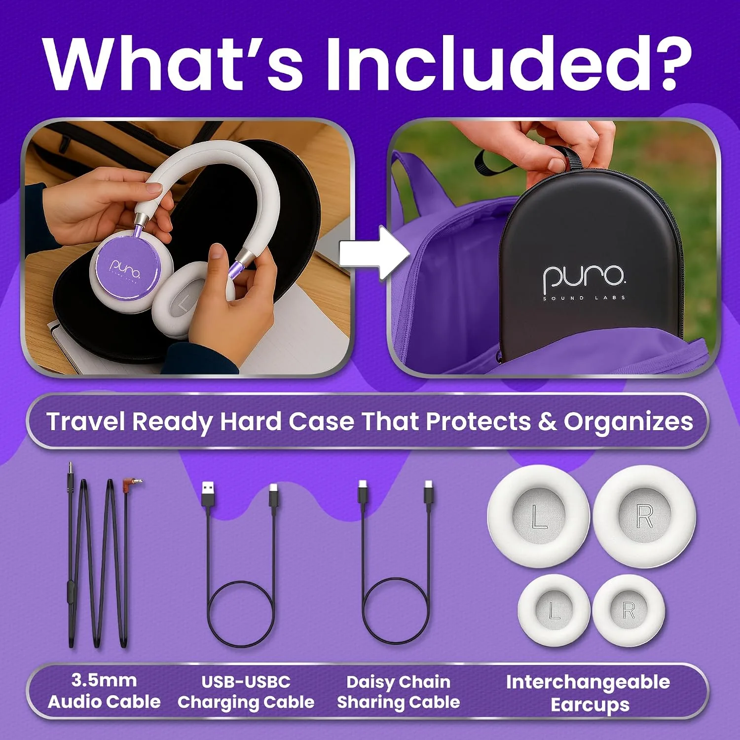 Puro Sound Labs - Kids Headphones, Volume-Limiting 85dB, BT2200 Plus,Purple