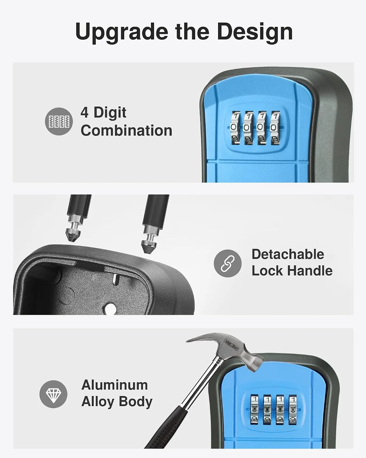 Puroma Key Lock Box Outdoor 4 Digit Code Combination Lockbox House, 1 Blue