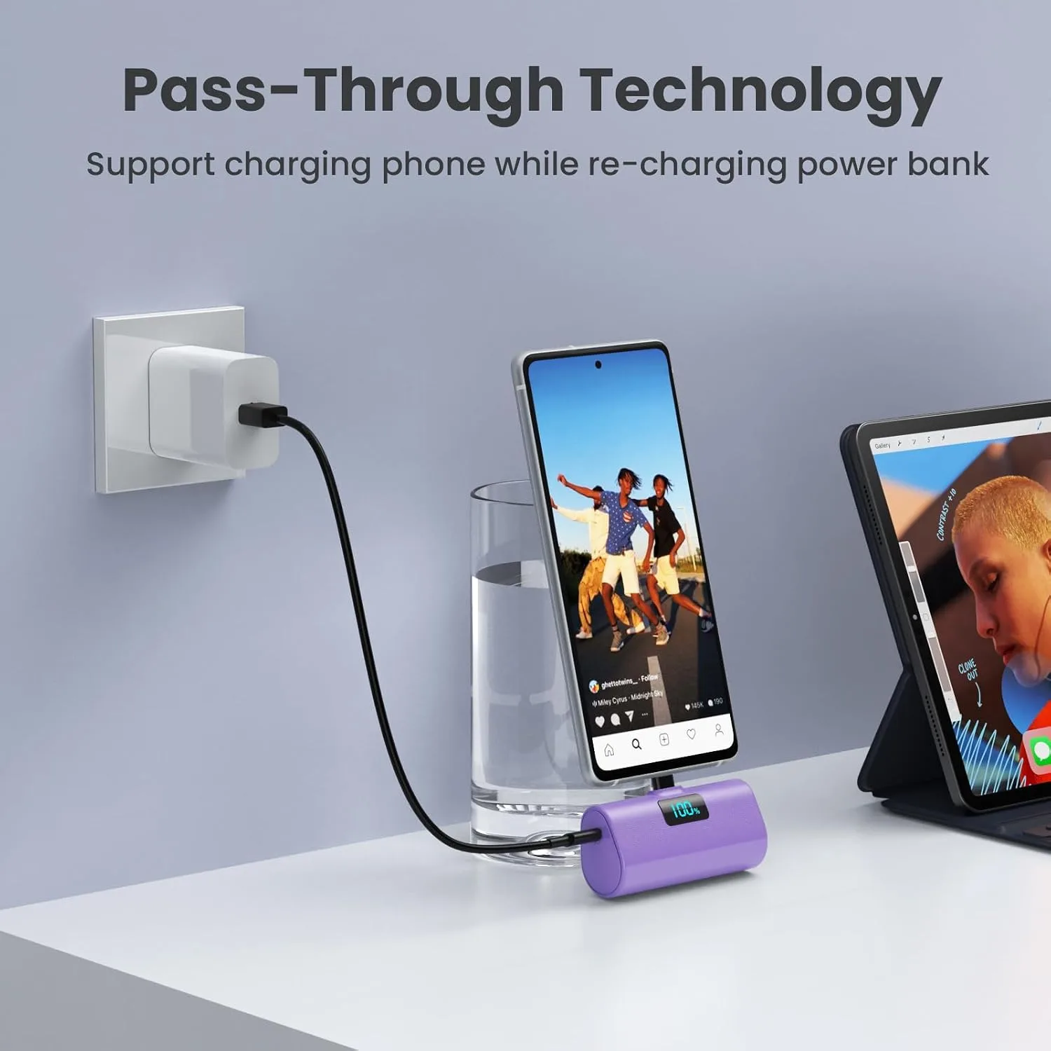 [2-Pack]Portable Charger for iPhone 17/16/15 Series,5200mAh PD USB C Power Bank Built-in USB-C Connector, Battery Pack Compatible with iPhone 17/17 Pro Max/16 Pro/15 Series,Galaxy,Android(Blue+Purple)